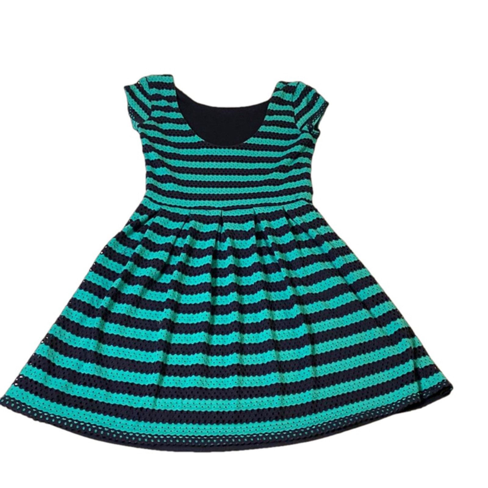 Other Retro Fit & Flare Striped Crochet Overlay Dress Teal Navy Size M / US 6-8 / IT 42-44 - 6 Thumbnail