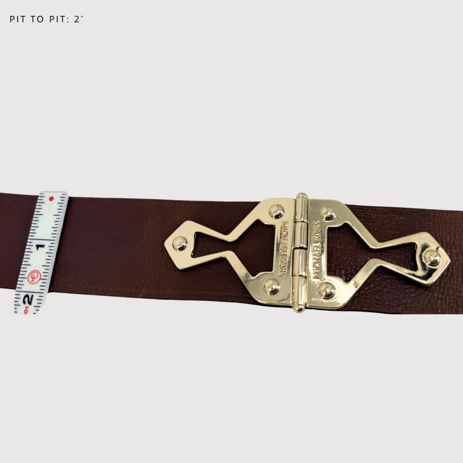 Michael Kors Michael Kors Brown Leather Gold Hardware Statement Belt - L Size ONE SIZE - 7 Thumbnail