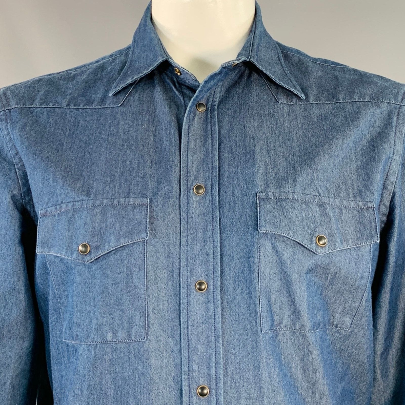 Adam Kimmel Size L Indigo Cotton Denim Twill Western Snap Shirt Size US L / EU 52-54 / 3 - 2 Thumbnail