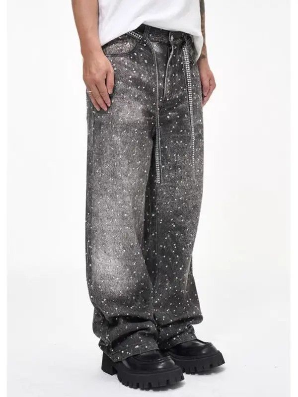 Japanese Brand VIBE High Street Rhinestone Design Loose Straight Jeans Size US 30 / EU 46 - 5 Thumbnail