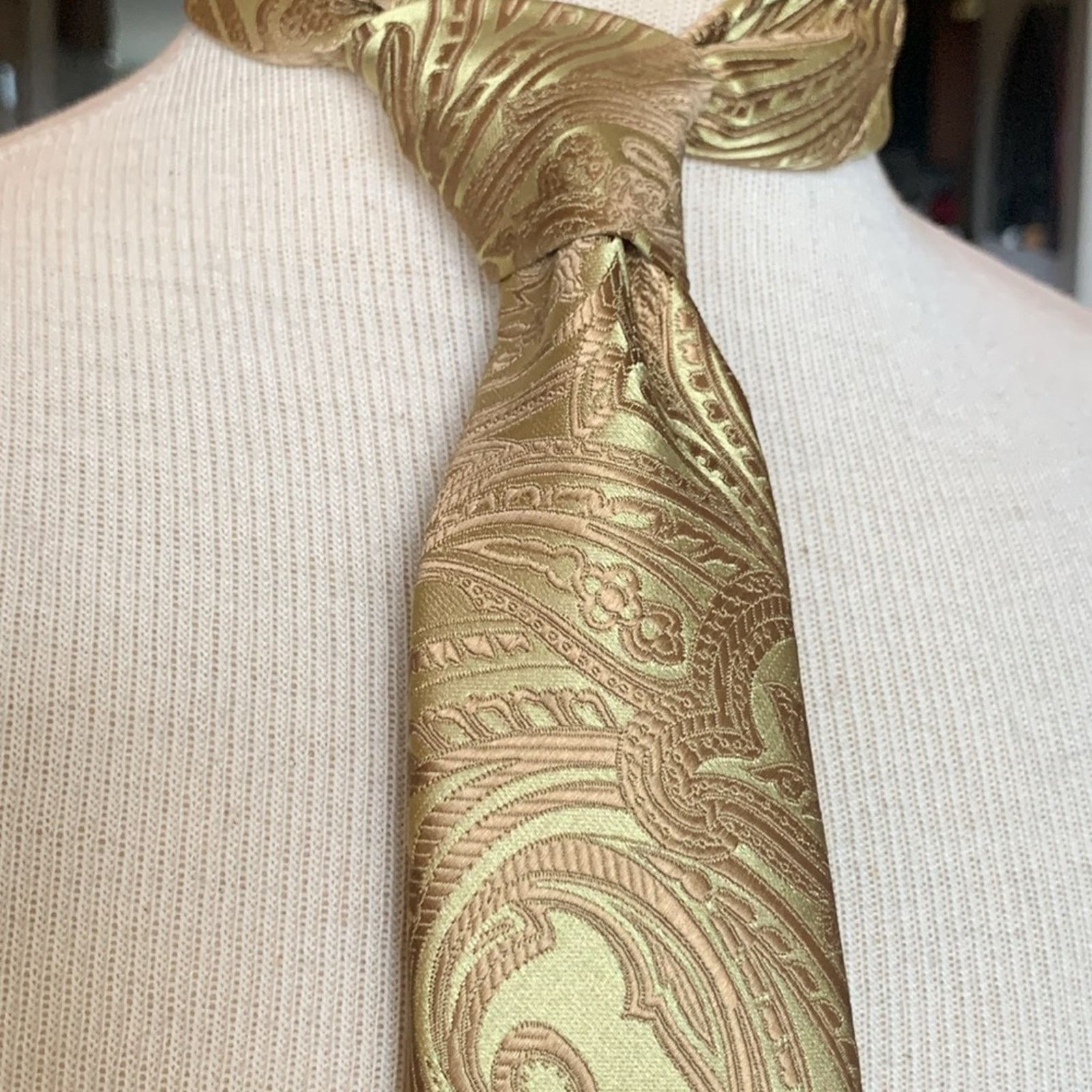 Vintage Barry Wang rich gold silk brocade jacquard handmade necktie Size ONE SIZE - 2 Thumbnail