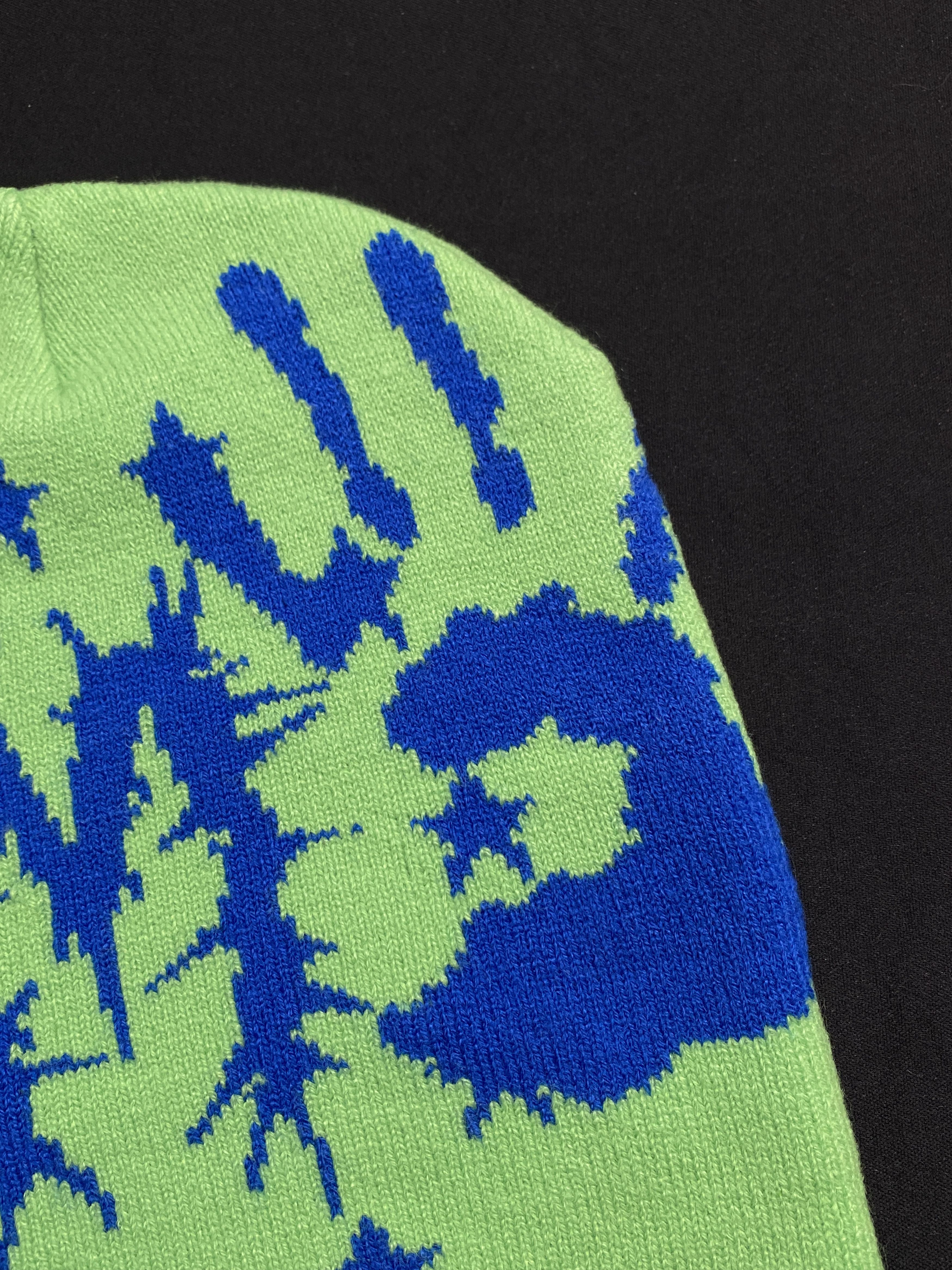 Japanese Brand Rare Handprint Graphic Design No Cuff Knit Green Beanie OS Size ONE SIZE - 5 Thumbnail