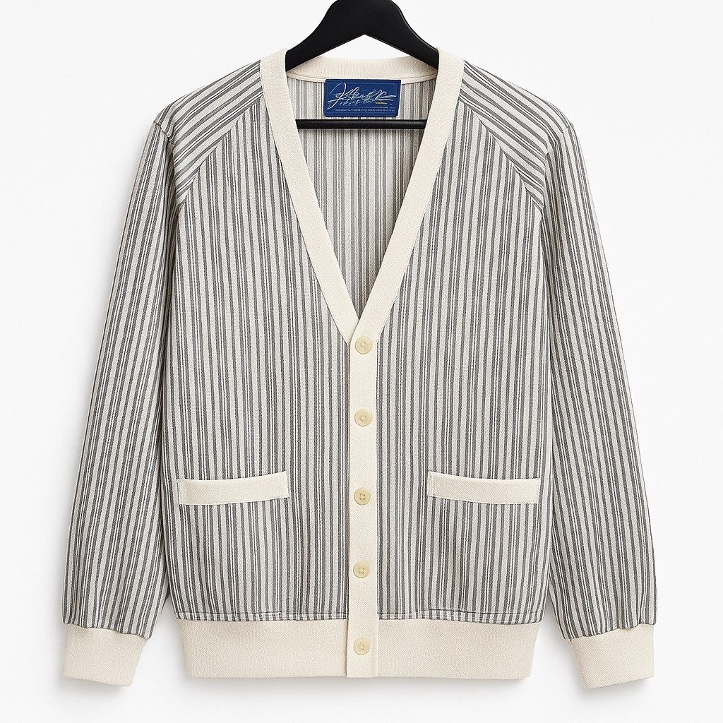 Vintage 70s John Miller Striped Button-Up Cardigan Jacket – Classic Size US M / EU 48-50 / 2 - 1 Thumbnail