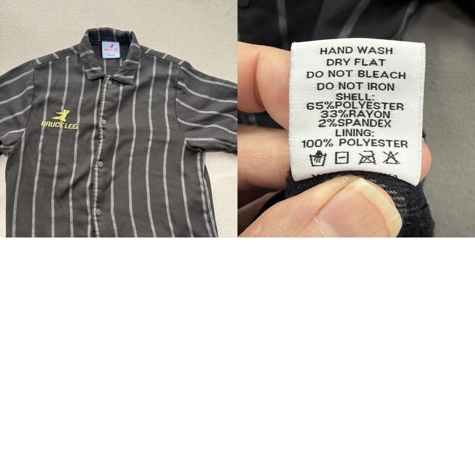 Lee Bruce Lee Mens Medium Black Striped Embroidered Short Sleeve Shirt Size US M / EU 48-50 / 2 - 8 Thumbnail