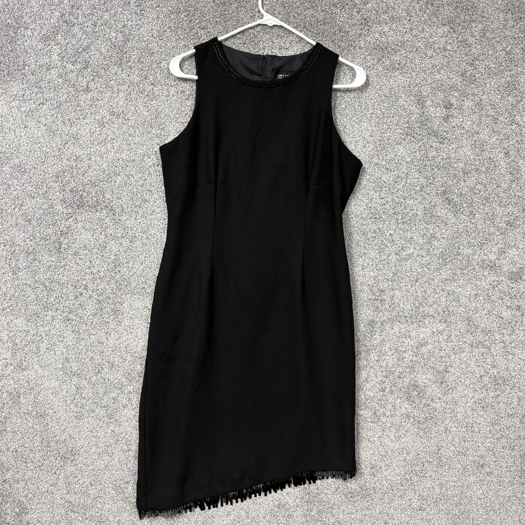 Vintage VINTAGE Studio I Black Fringed Hem Sheath Dress 10 Sleeveless Cocktail Party 90s Gothic Womens Size L / US 10 / IT 46 - 2 Thumbnail