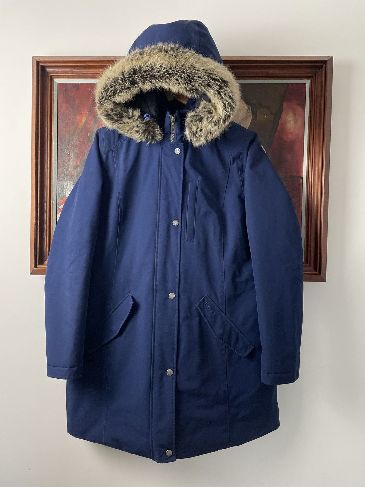 Image of Fjallraven x Outdoor Life Barbour Jacket Outdoor Fur Hood Vintage Y2K Casual Hype in Blue (Size Sma