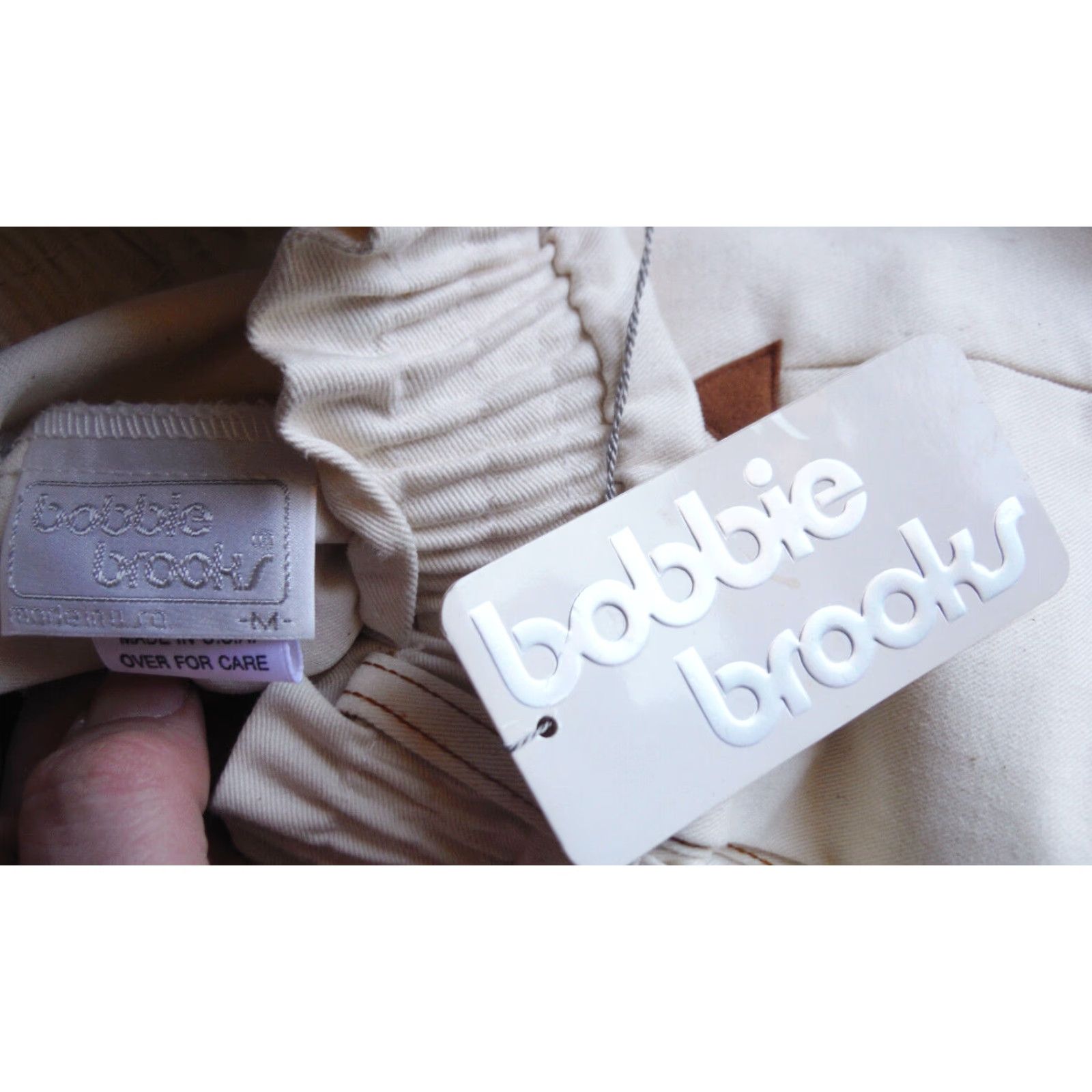Vintage VINTAGE USA Made BOBBIE BROOKS Cream Cotton Linen Womens Medium Elastic Waist Pants Size 32" / US 10 / IT 46 - 3 Thumbnail