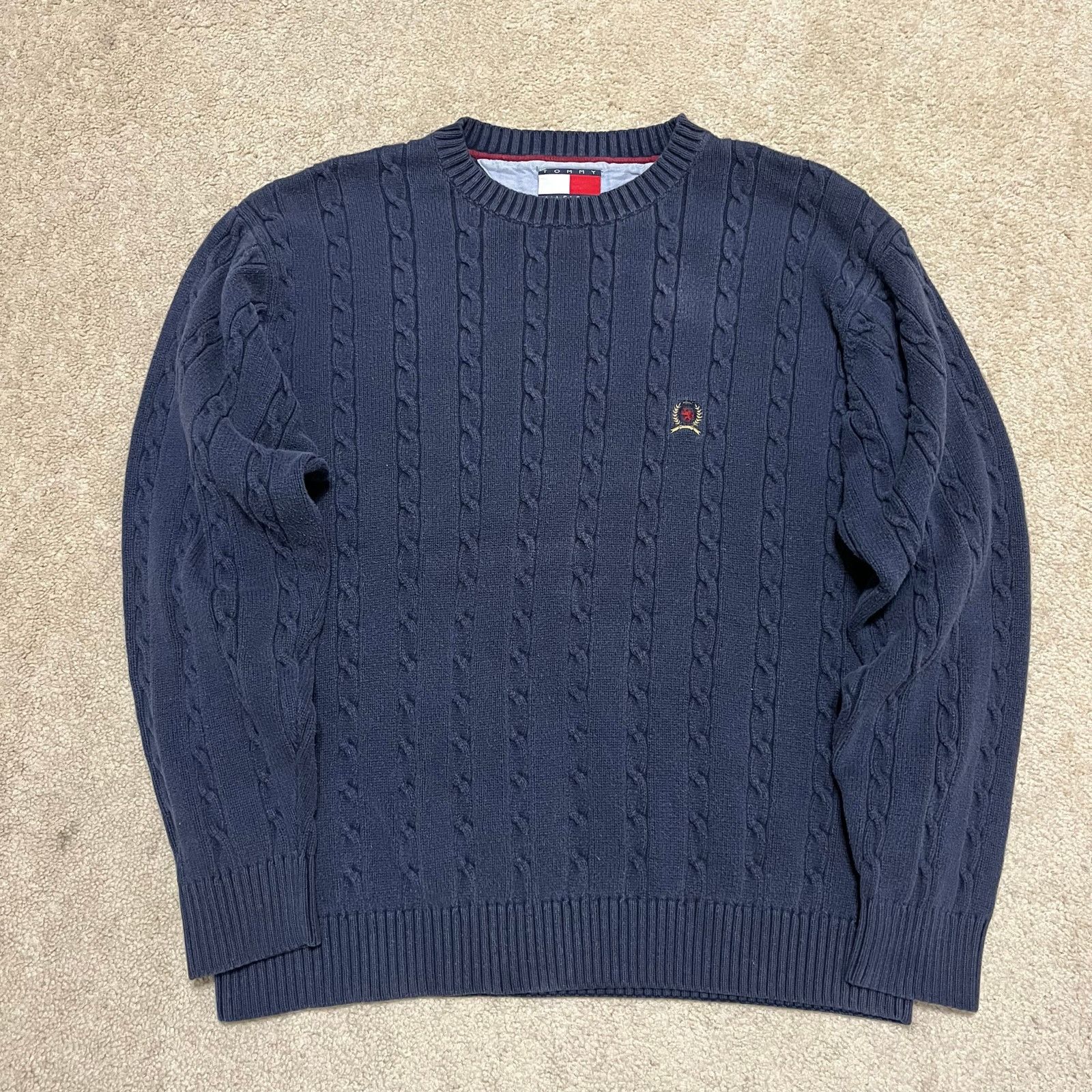 Tommy Hilfiger Vintage Tommy Hilfiger Cable Knit Navy Blue Sweater Large Size US L / EU 52-54 / 3 - 1 Thumbnail