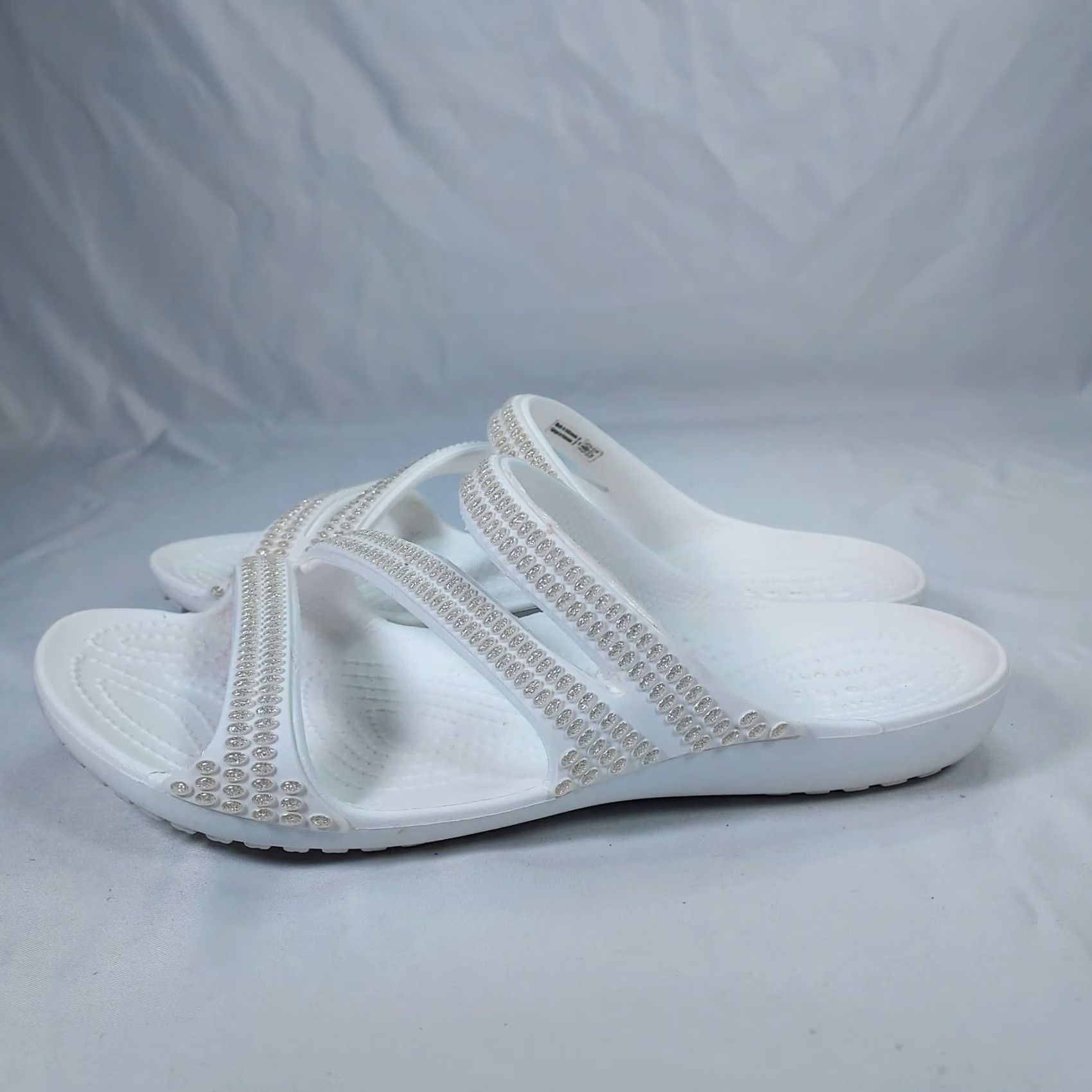 Crocs Crocs Women’s W9 White Bling Rhinestone Comfort Slide Sandals Shoes Flip Flop Casual Summer Womens Size US 7 / IT 37 - 6 Thumbnail