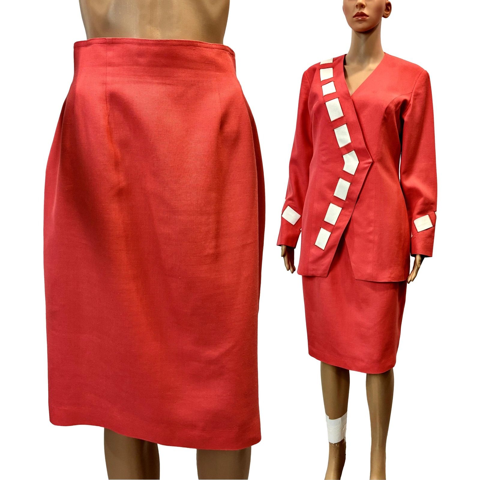 Vintage Vintage 80s Coral Power Suit Minimalist Asymmetric Set SMALL Size S / US 4 / IT 40 - 6 Thumbnail
