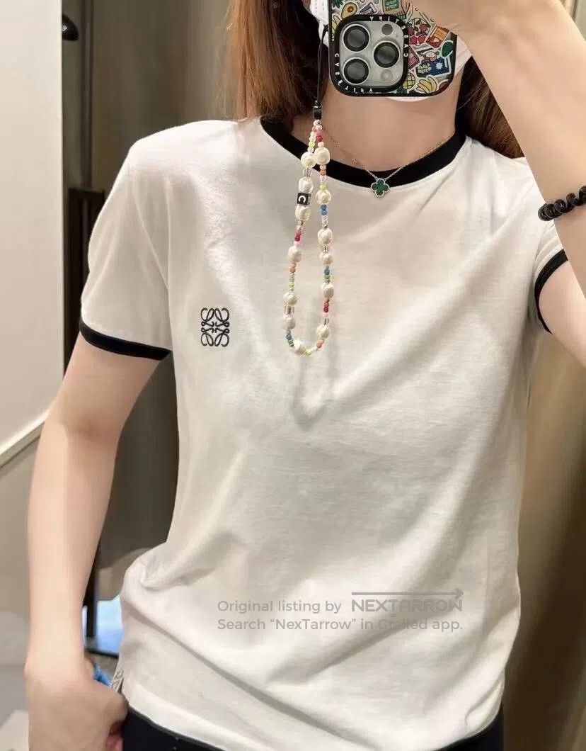 Loewe Loewe White Logo Embroidered Cotton Crew Neck Short Sleeve Size US S / EU 44-46 / 1 - 9 Thumbnail