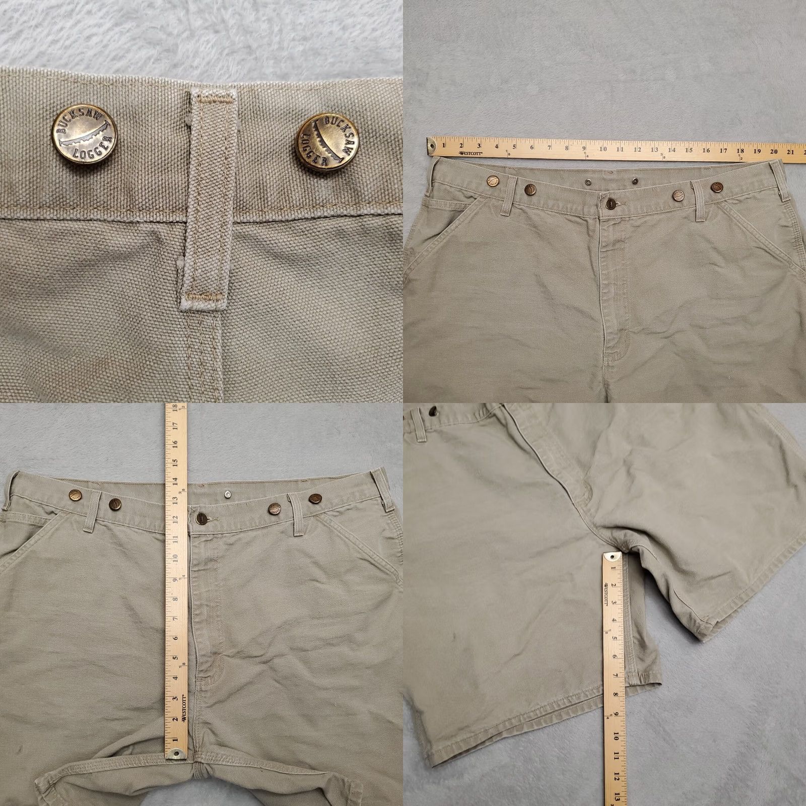 Carhartt Carhartt Shorts Mens 42 Khaki Canvas Carpenter Cargo Suspender Buttons B25 DES Mens 42 Khaki Canvas Carpenter Cargo Shorts with Suspender Buttons Size US 42 / EU 58 - 8 Thumbnail