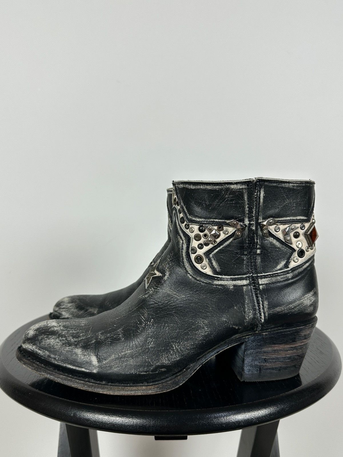 Sendra Sendra Distressed Leather Studded Western Ankle Biker Boots Size US 7 / IT 37 - 3 Thumbnail
