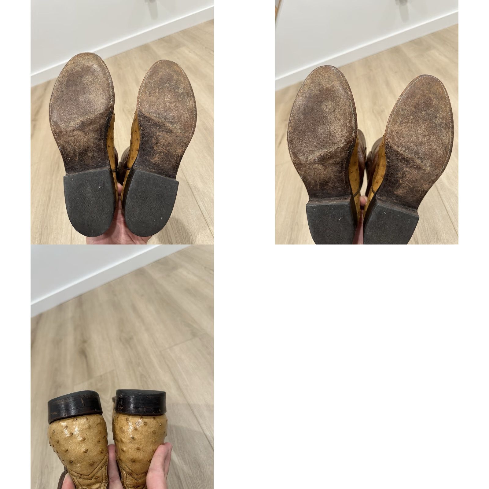 Roper Lucchese Boots Men 9B Full Quill Ostrich Roper L8128 Brown Leather Western Shoe Size 9 Mens Steps Pull On Size US 9 / EU 42 - 9 Thumbnail