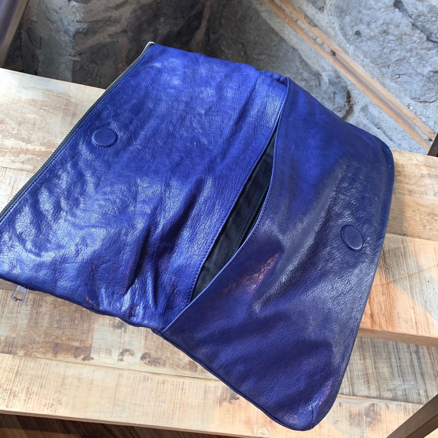 Alexander Wang Alexander Wang Dark Blue Fold Over Leather and Suede Clutch Size ONE SIZE - 8 Thumbnail