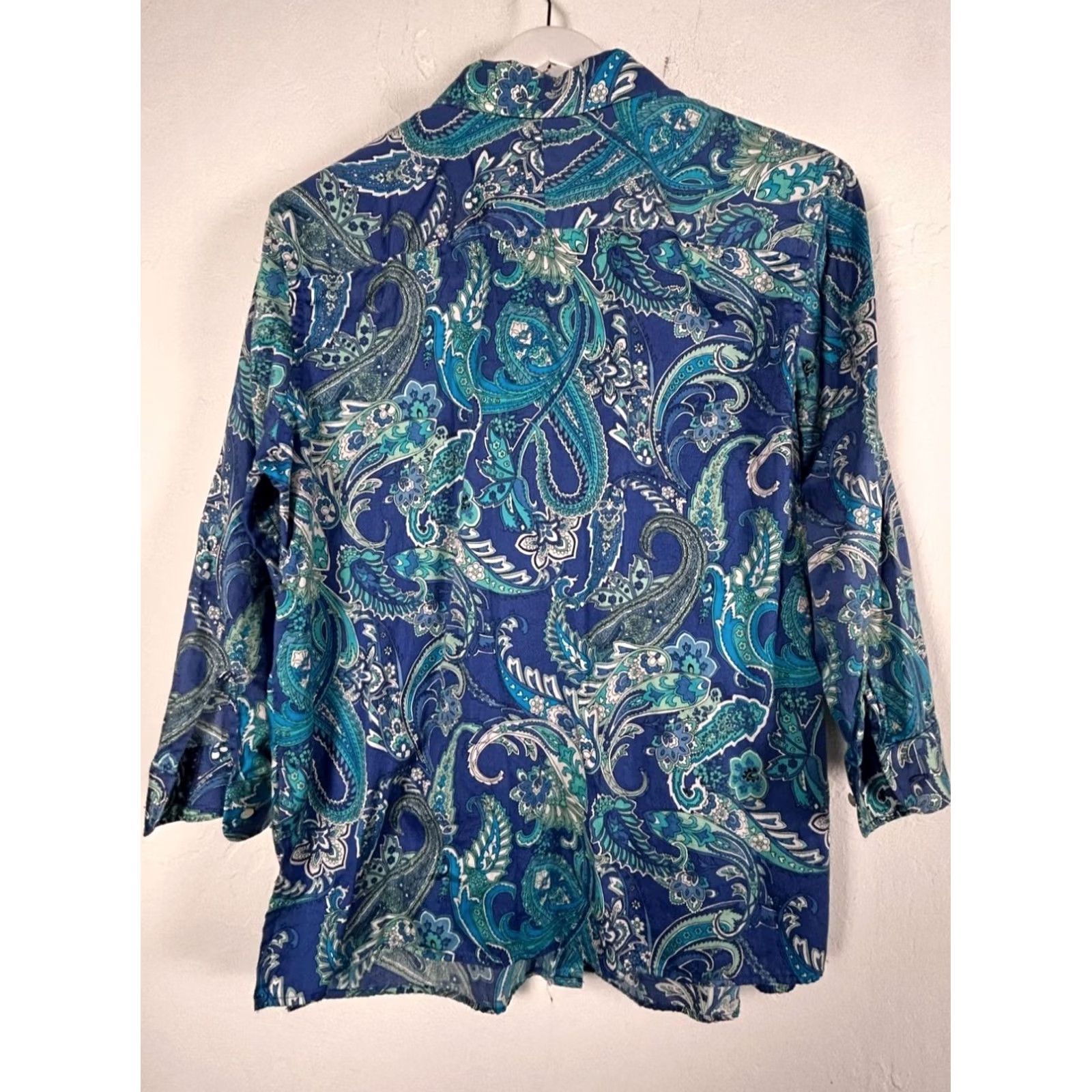 Ralph Lauren Lauren Ralph Shirt Womens 1X Blue Paisley Button Cotton Sleeves Size XL / US 12-14 / IT 48-50 - 2 Thumbnail
