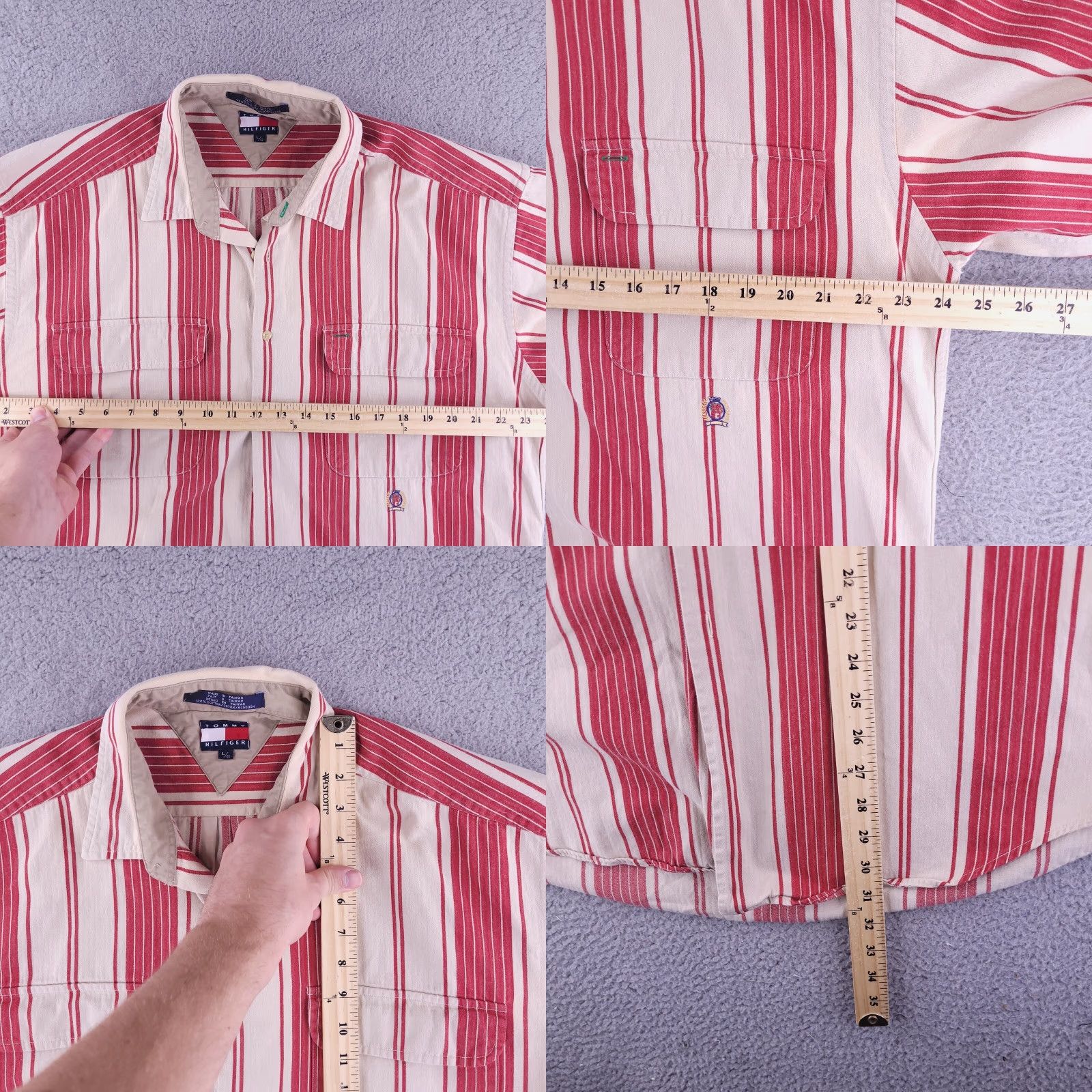 Tommy Hilfiger VINTAGE Tommy Hilfiger Shirt Mens XL Red Stripe Retro Button Long Sleeve Bowling Size US XL / EU 56 / 4 - 8 Thumbnail