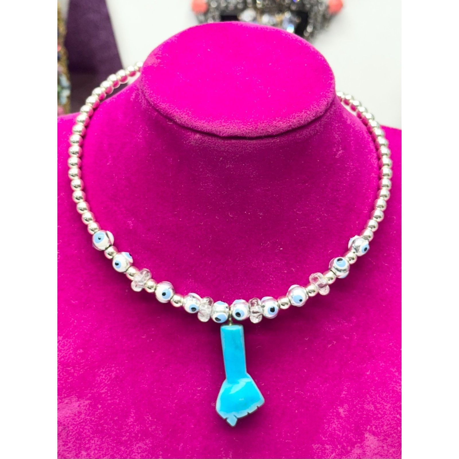 Vintage Vintage beaded evil eye stone figa hand collar necklace Size ONE SIZE - 1 Thumbnail