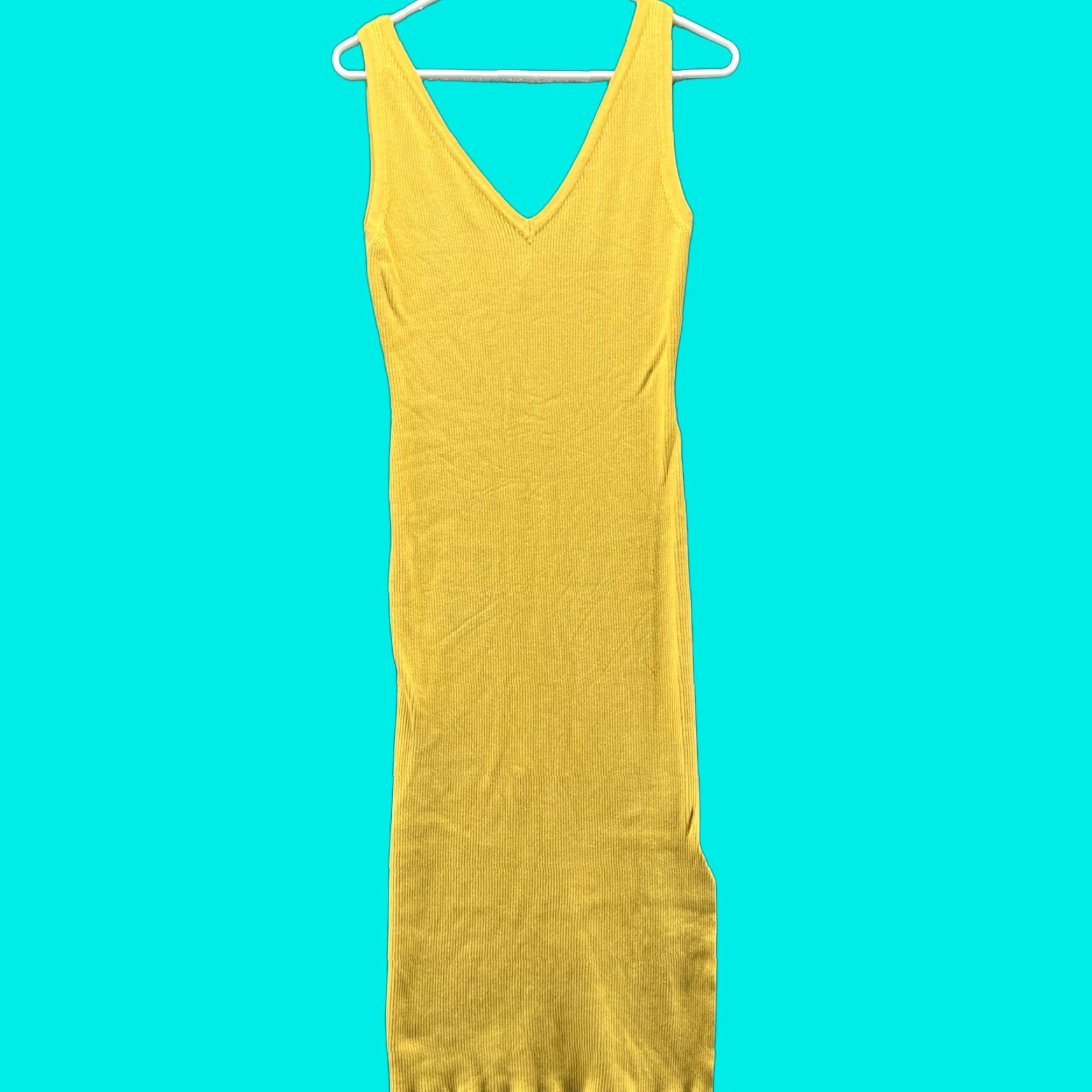 House Of Harlow 1960 Dress Womens Medium Yellow Ribbed Knit V-Neck Bodycon  Midi - crrs.pl