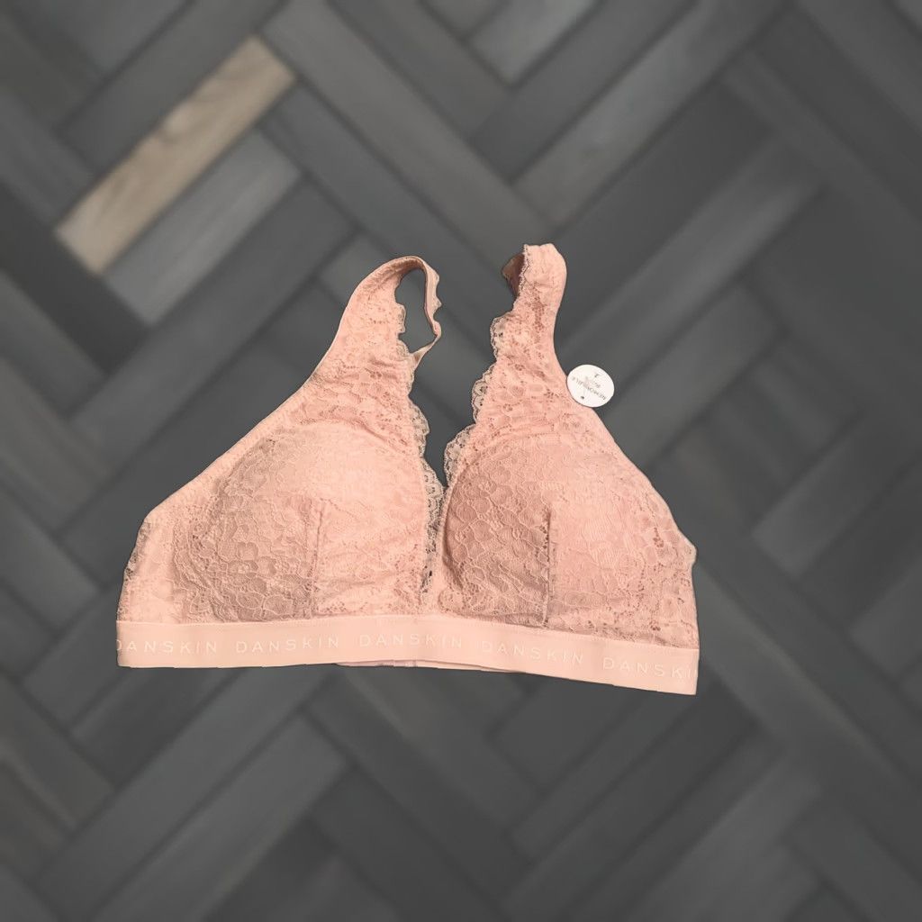 Vintage VINTAGE Danskin Intimates Lace Bra Bralette Wireless Removable Pads Pink L Women Bra Bralette Size ONE SIZE - 1 Thumbnail