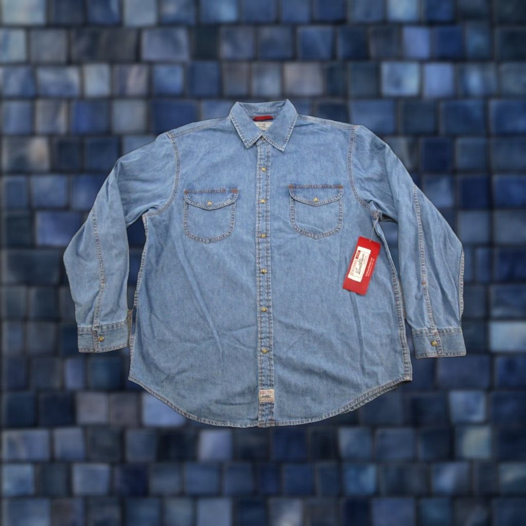Levi's VINTAGE Levi's Signature Stretch Blue Denim Western Shirt Mens L Casual Workwear Western Mens Blue Denim Shirt Size L Size US L / EU 52-54 / 3 - 1 Thumbnail