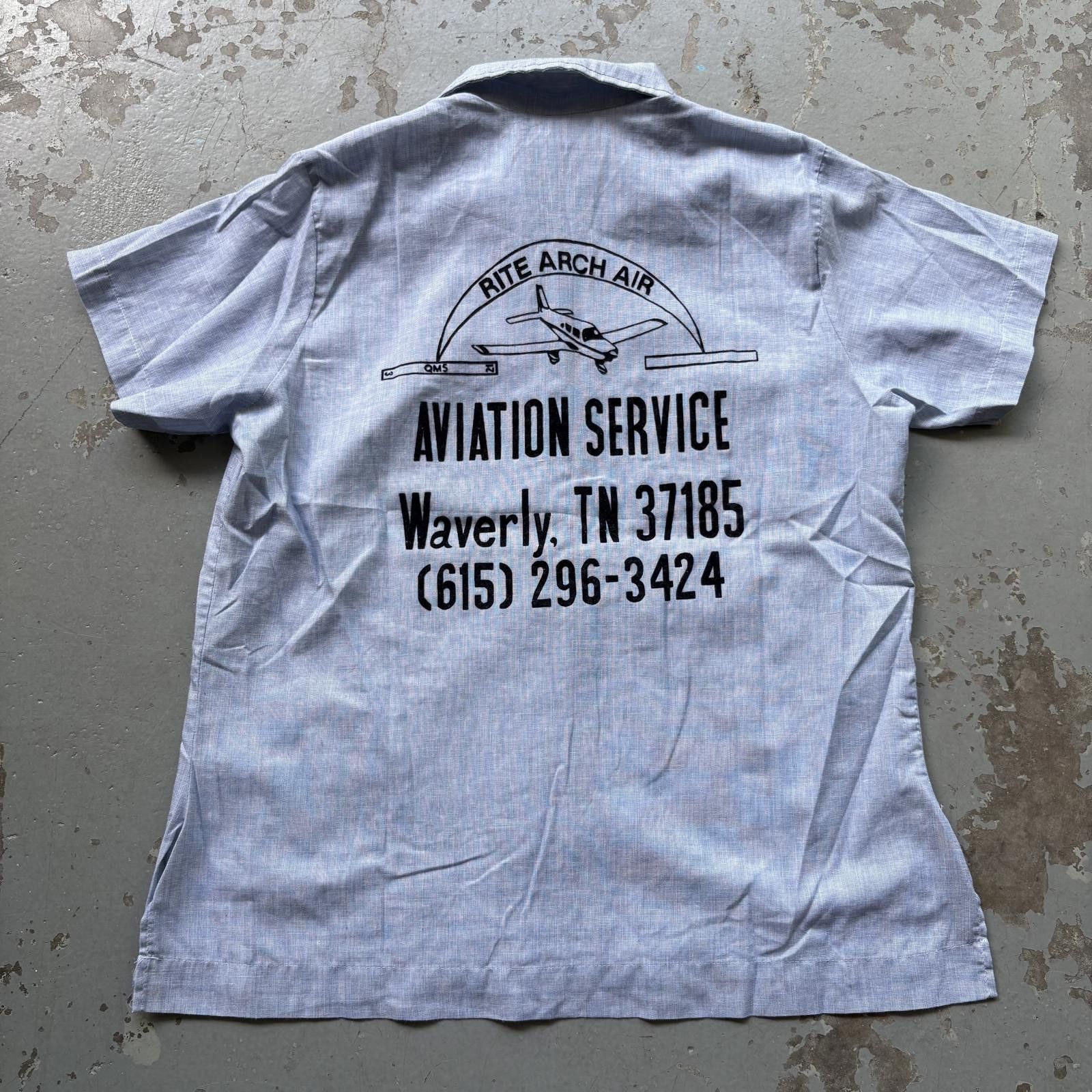 Vintage Vintage 70s King Louie Chambray Flock Aviation Bowling Shirt Size US L / EU 52-54 / 3 - 1 Thumbnail