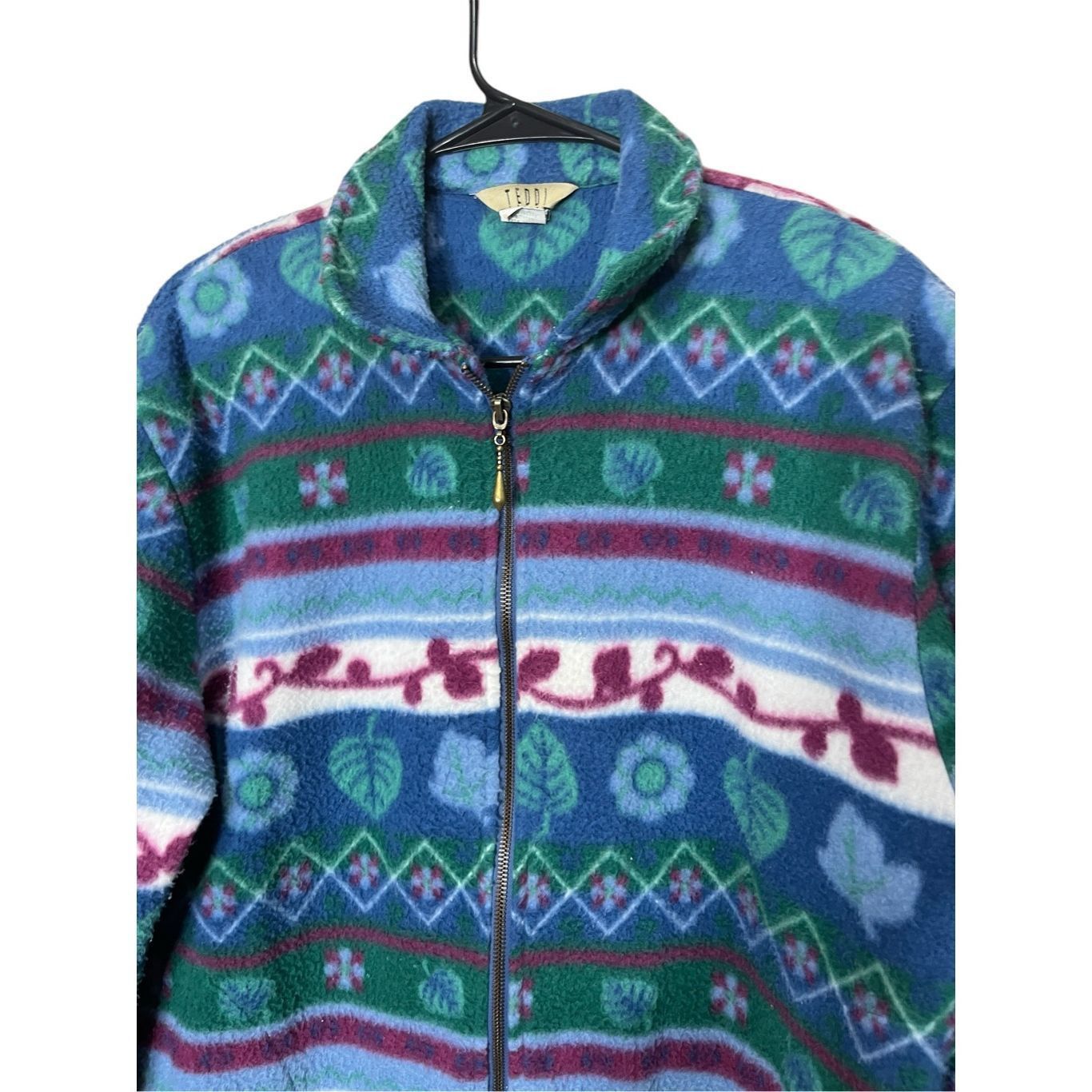 Other Vintage Teddi 90s Plant Print Zip Up Fleece Jacket Size Large Petite Size L / US 10 / IT 46 - 2 Thumbnail