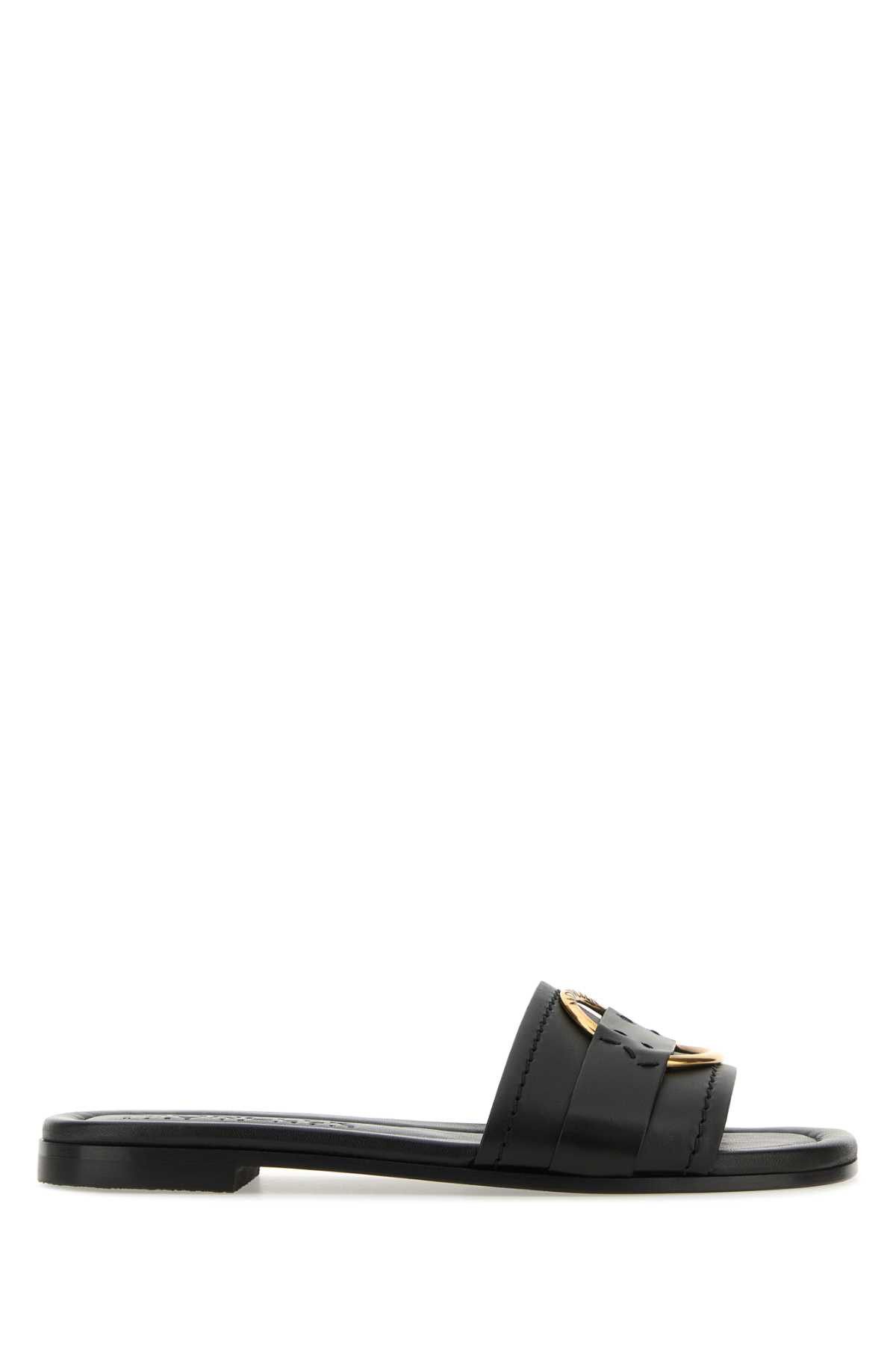 image of Moncler Black Leather Bell Slippers, Women's (Size 7)