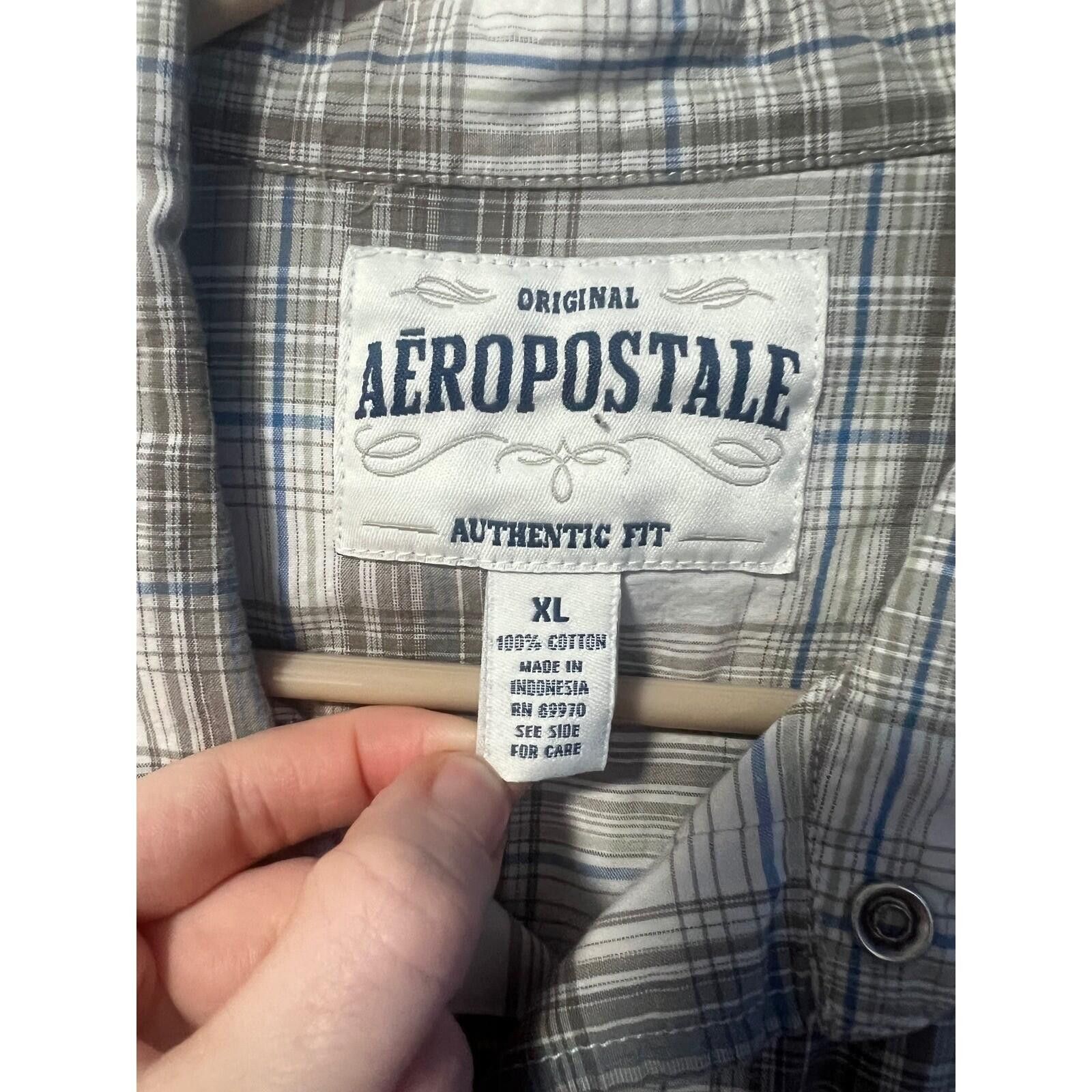 Aeropostale Aeropostale Western Shirt Mens XL Grey Plaid Pearl Snap Size US XL / EU 56 / 4 - 4 Thumbnail