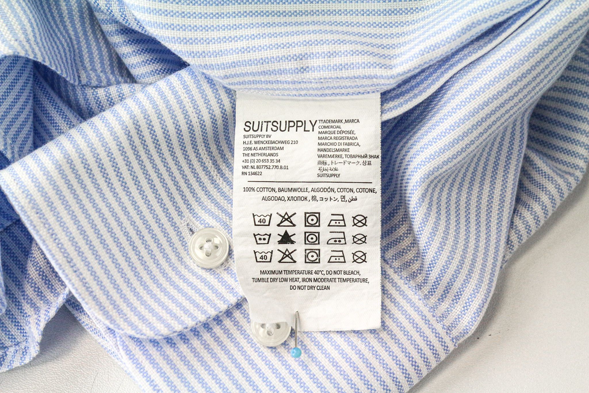 Suitsupply 44L/17 1/2L Extra Slim Blue Cotton Stripe Shirt 79237 Size 44L - 6 Thumbnail