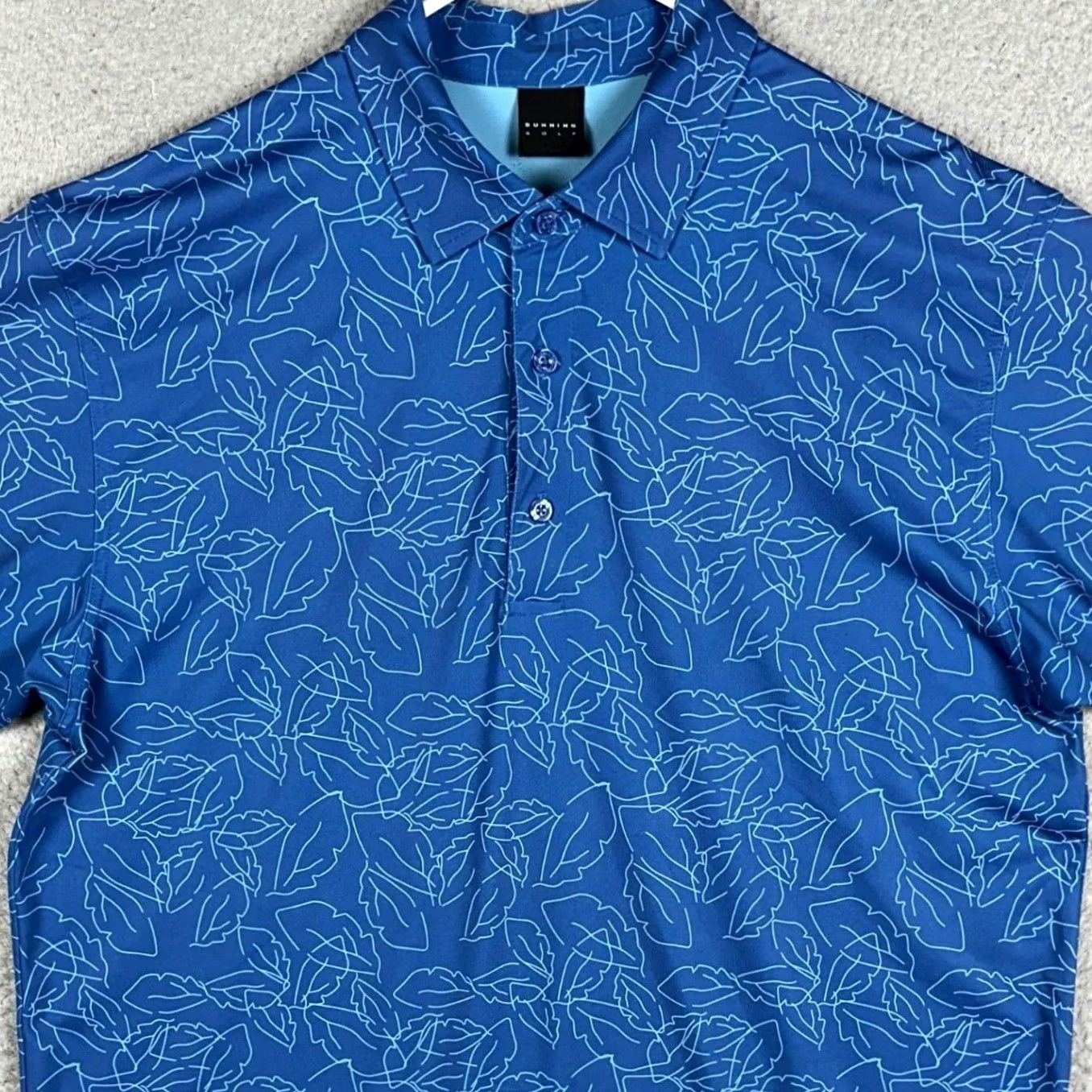 Vintage Dunning Golf Polo Shirt Mens L Blue Leaf Print Performance Stretch Polo Short Sleeve Button Collar Vintage: No Size US L / EU 52-54 / 3 - 2 Thumbnail