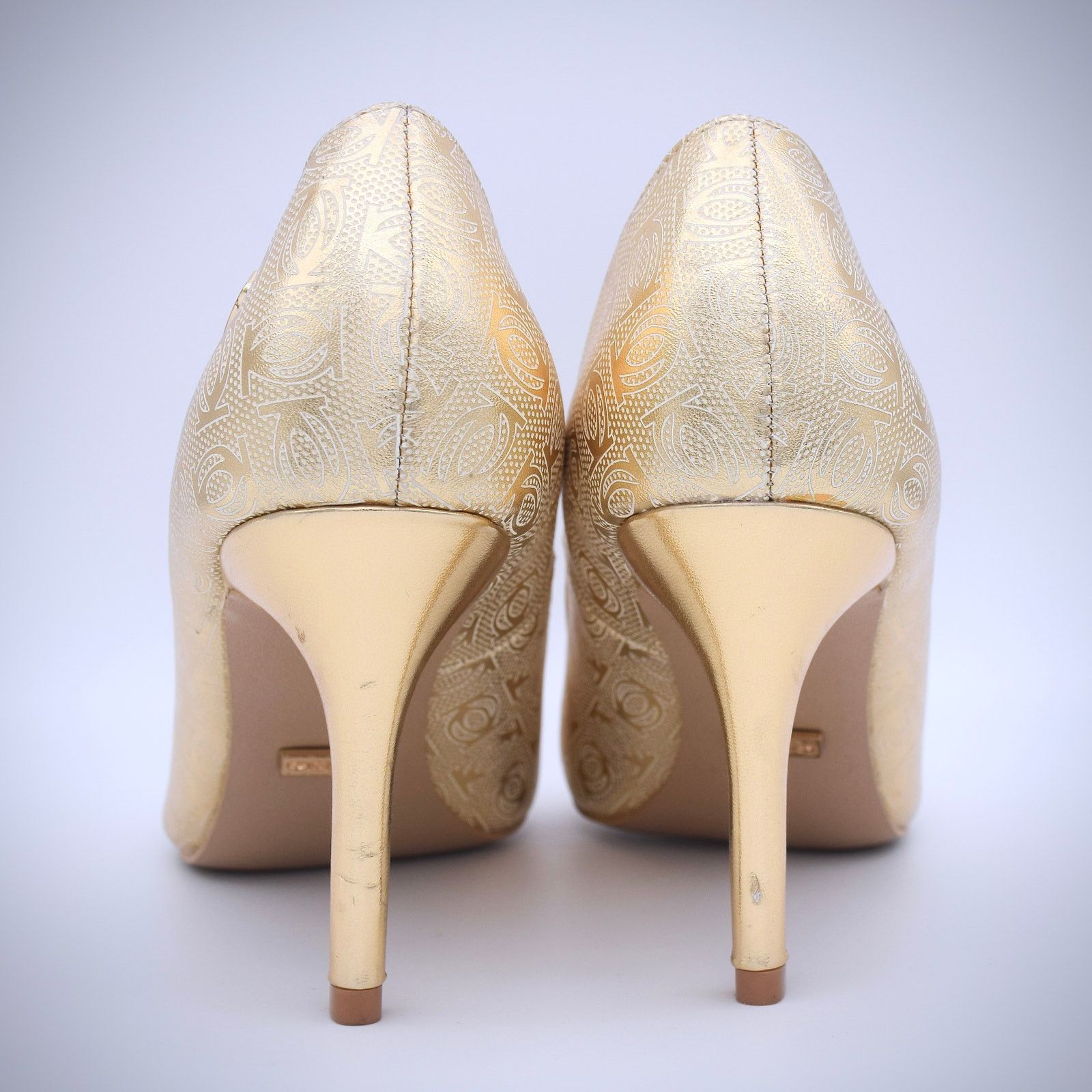 Bebe Bebe Saydee Logo Pumps Heels 7.5 Gold Vegan Stiletto Classic Size US 7.5 / IT 37.5 - 2 Thumbnail