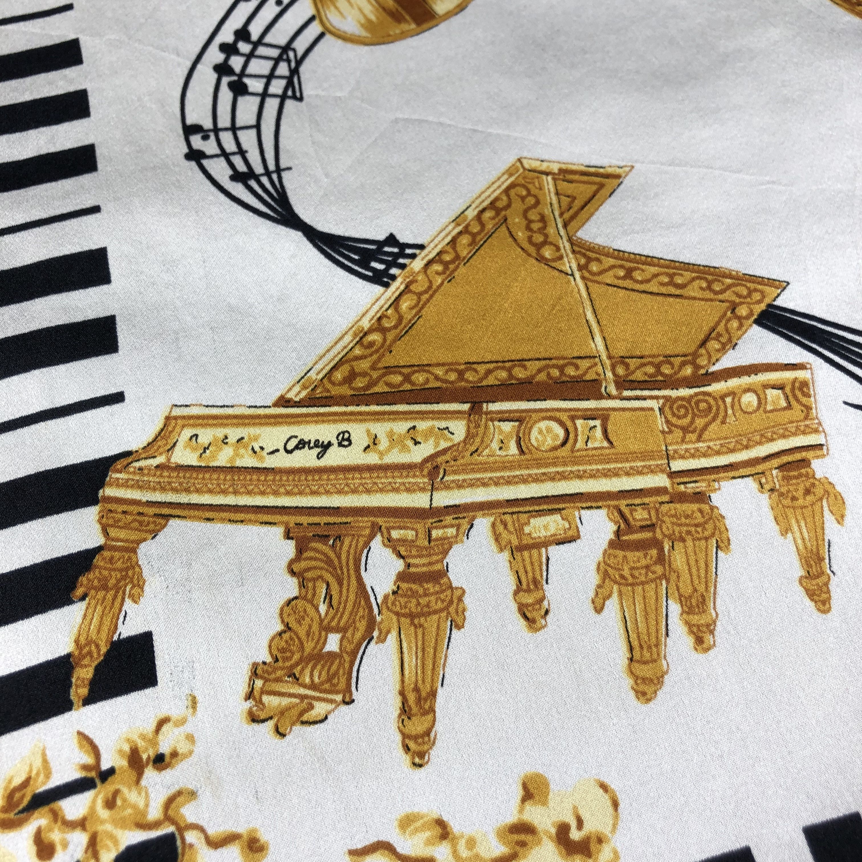 Vintage Music Cords Hand Rolled Silk Scarf M911 Size ONE SIZE - 4 Thumbnail