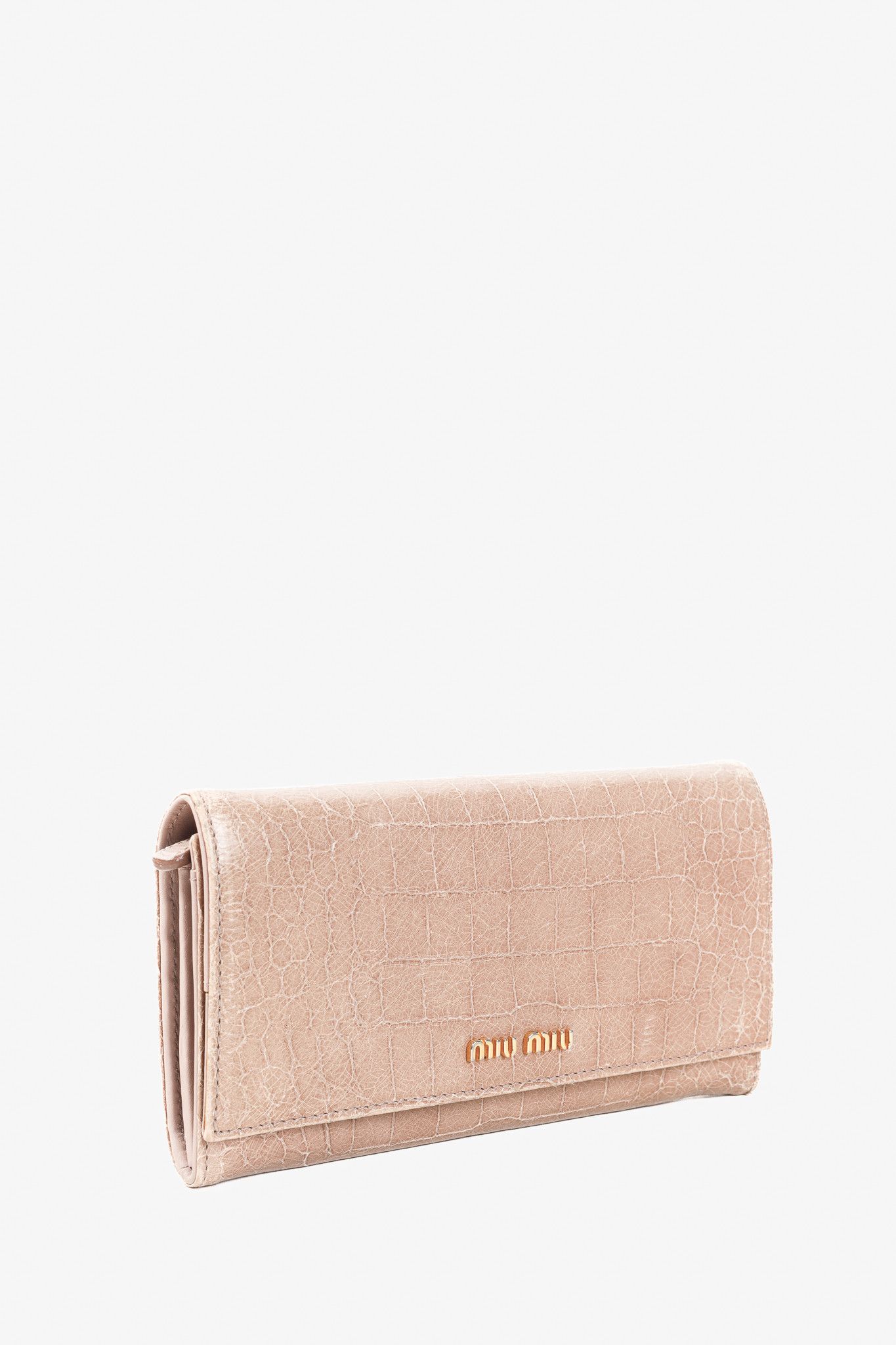 Miu Miu Miu Miu Croc Embossed Long Continental Blush Pink Wallet Size ONE SIZE - 2 Thumbnail