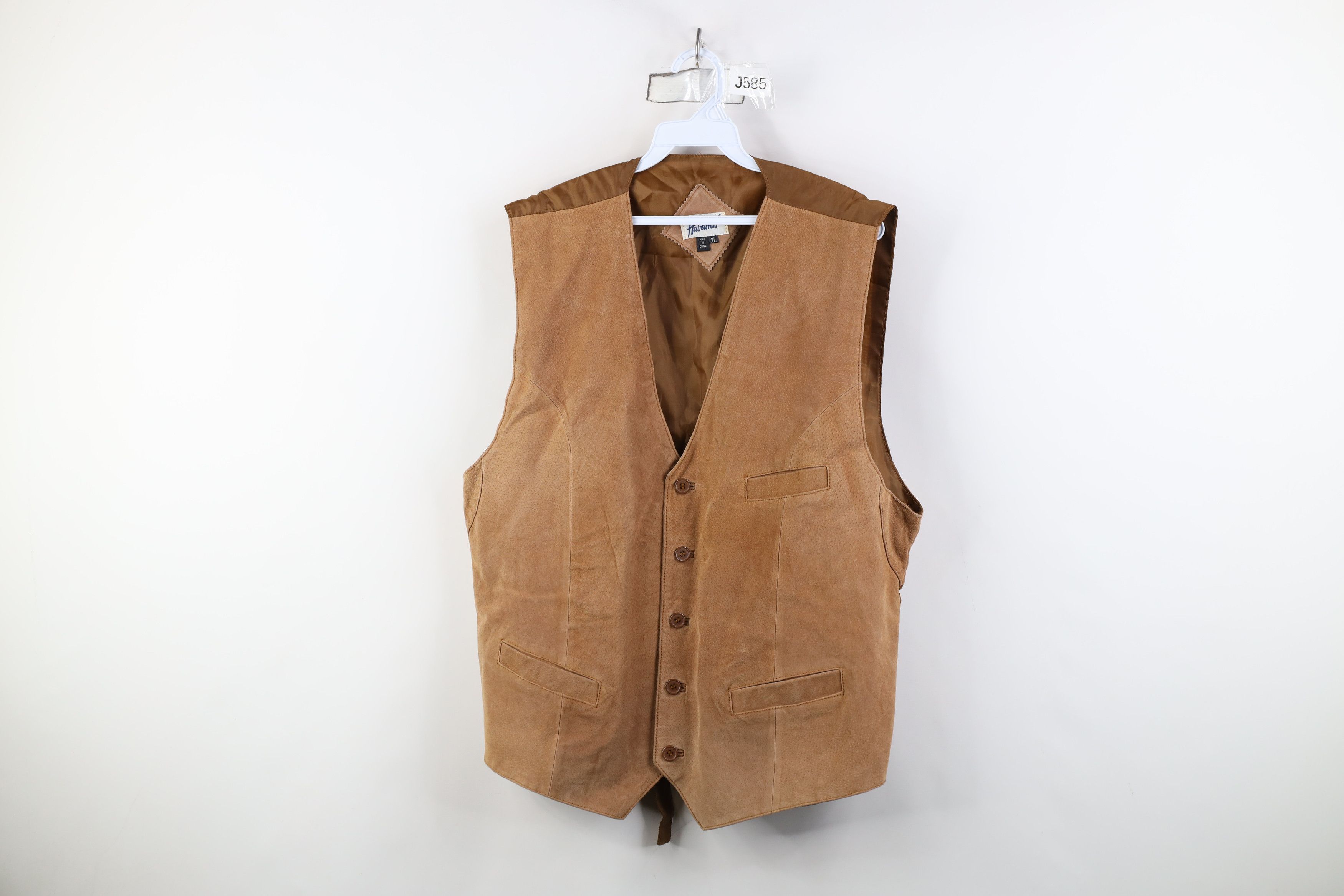 Vintage Vintage 90s Streetwear Back Suede Leather Vest Jacket Brown Size US XL / EU 56 / 4 - 1 Thumbnail