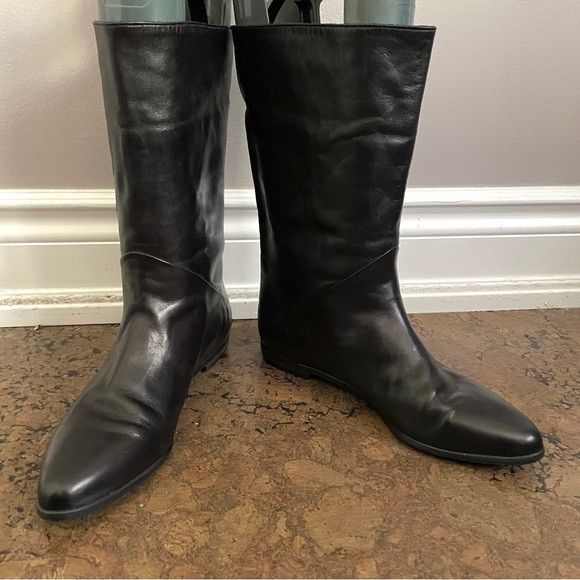 Bally Vintage Bally Leather Flat Pointed Toe Mid-Shin Boots Size US 7.5 / IT 37.5 - 1 Thumbnail
