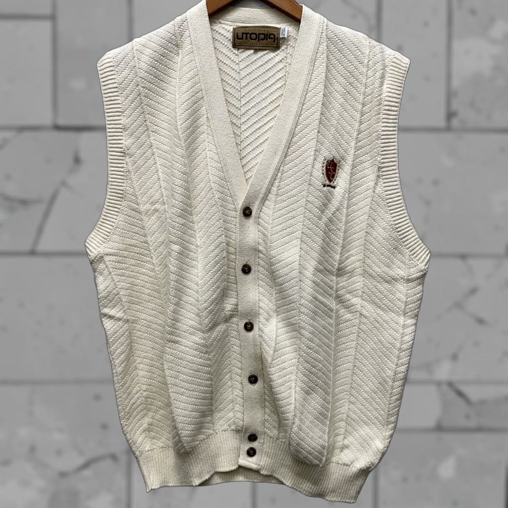 Vintage VTG Utopia American Collection Vest Mens XL White USA Wool Button up USC Size US XL / EU 56 / 4 - 1 Thumbnail