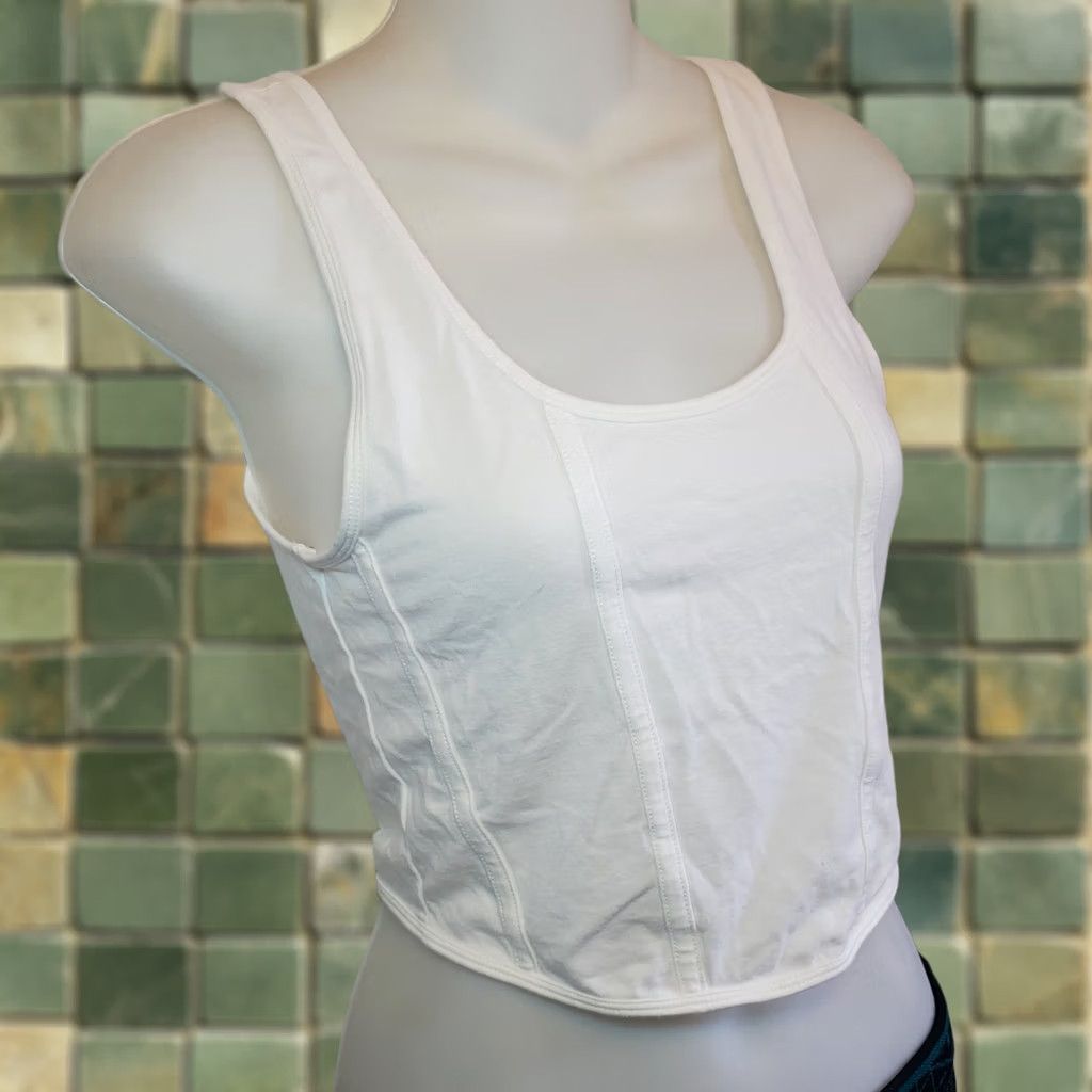 Vintage PAC Cares Womens Tank Cropped White Ribbed Sleeveless Cotton Top M Size M / US 6-8 / IT 42-44 - 1 Thumbnail
