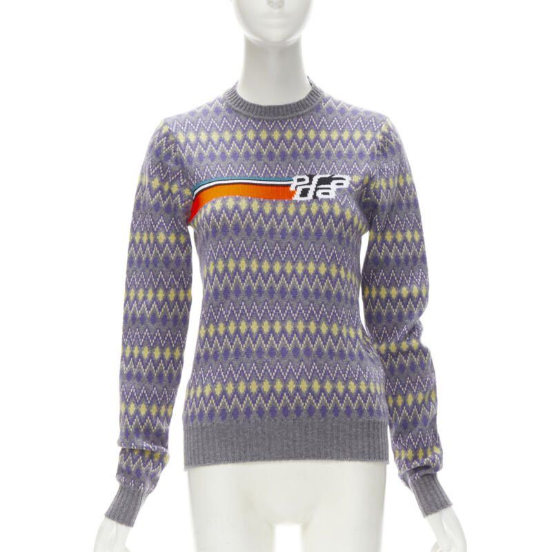 Prada PRADA Sports Logo grey purple argyle knitted sweater S Size S / US 4 / IT 40 - 1 Thumbnail