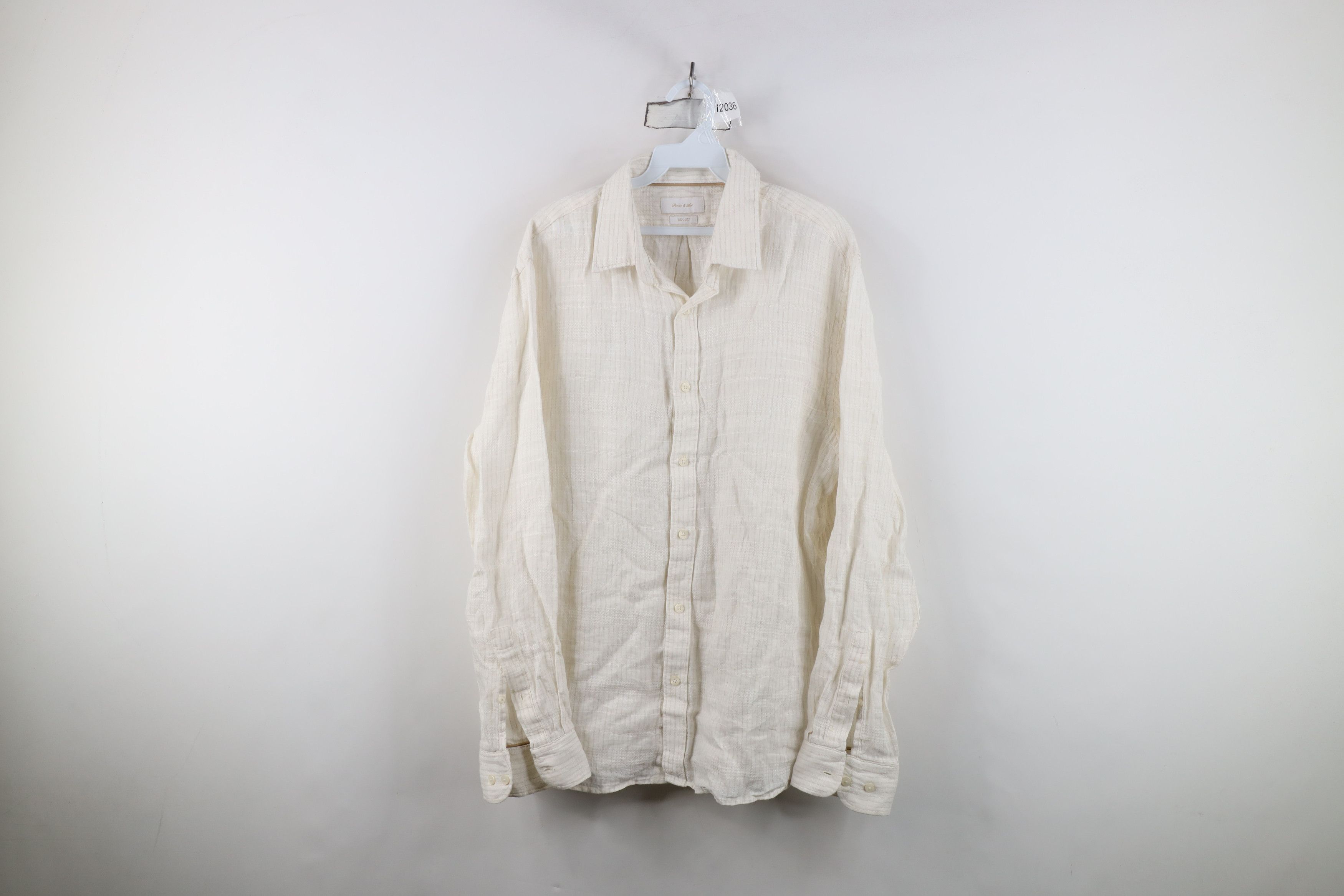 Vintage Porter & Ash Sheer Linen Collared Beach Button Shirt Cream Size US L / EU 52-54 / 3 - 1 Thumbnail