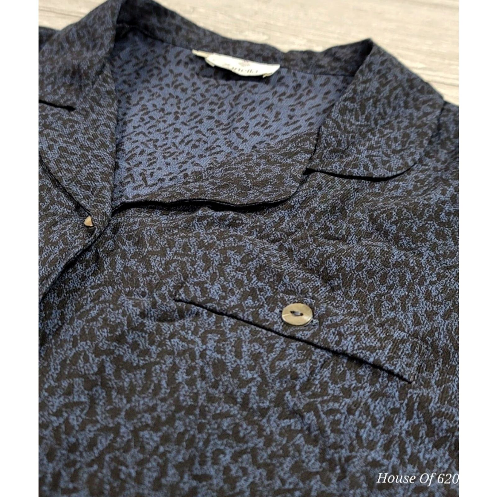Zanella Zanella Women Button Up Top 10 Blue Black Cheetah Print Sheer Long Sleeve Italy Shirt Adult 10 Blue Black Cheetah Print Button-Up Zanella Women Size L / US 10 / IT 46 - 5 Thumbnail
