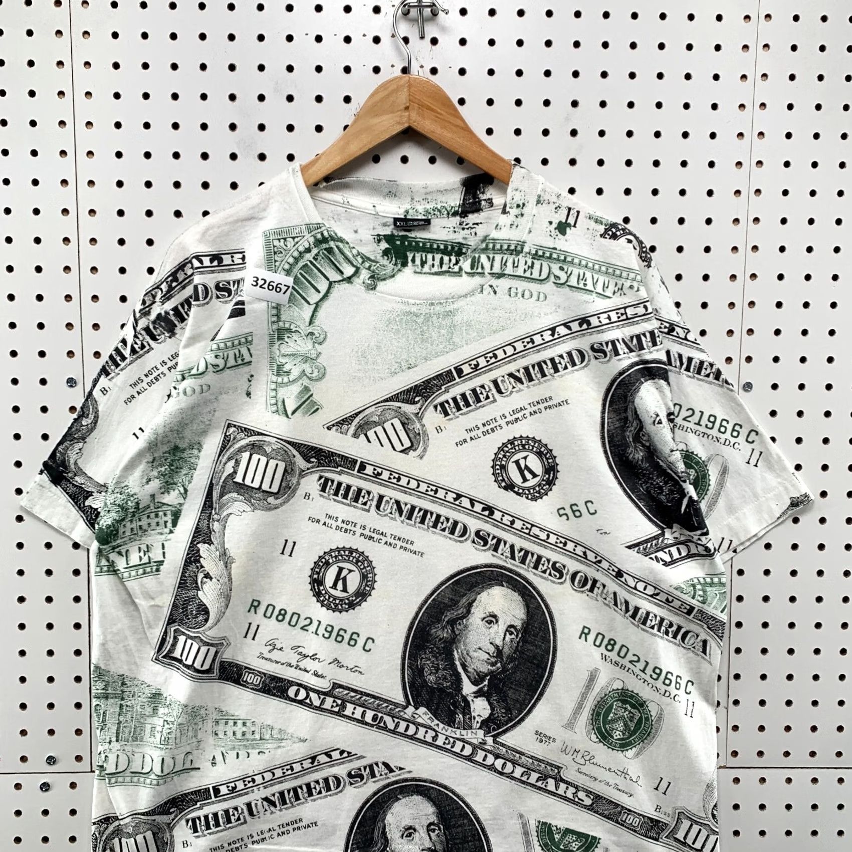 Vintage VINTAGE USA CASH Money Shirt 2XL White All Over Print AOP Hip Hop 90s Mens 24x29 Size US XXL / EU 58 / 5 - 5 Thumbnail