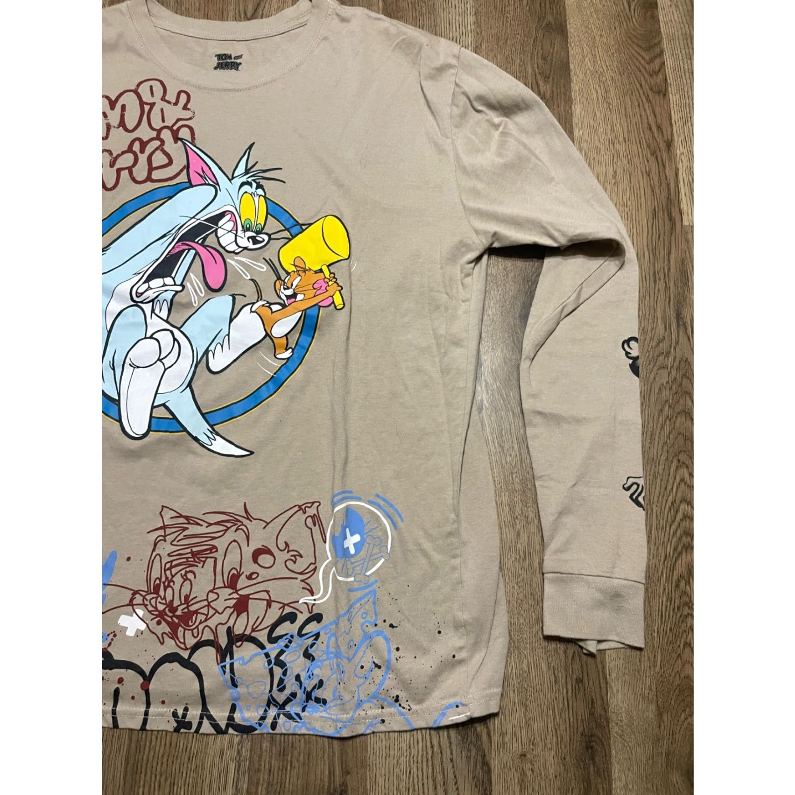 Vintage Tom and Jerry Shirt Men's XL Brown Long Sleeve Graphic Print T-Shirt Crew Neck Size US XL / EU 56 / 4 - 4 Thumbnail