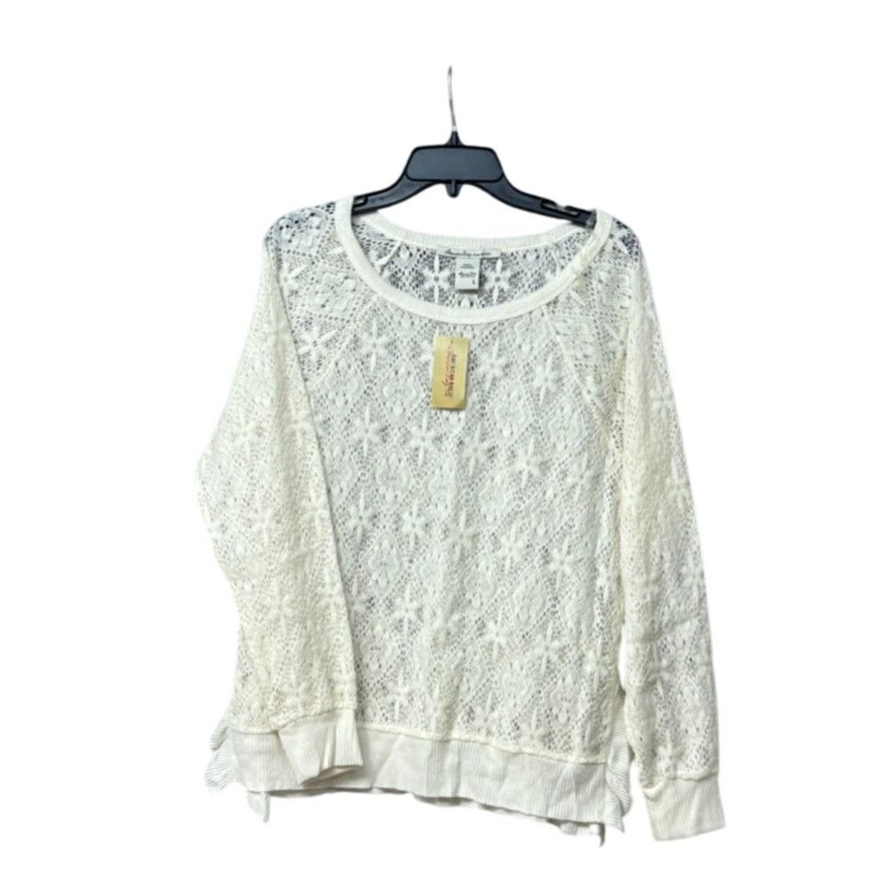 Other American Rag Junior’s Lace Knit Ruffle Hemline Trim Sweater Size L / US 10 / IT 46 - 2 Thumbnail