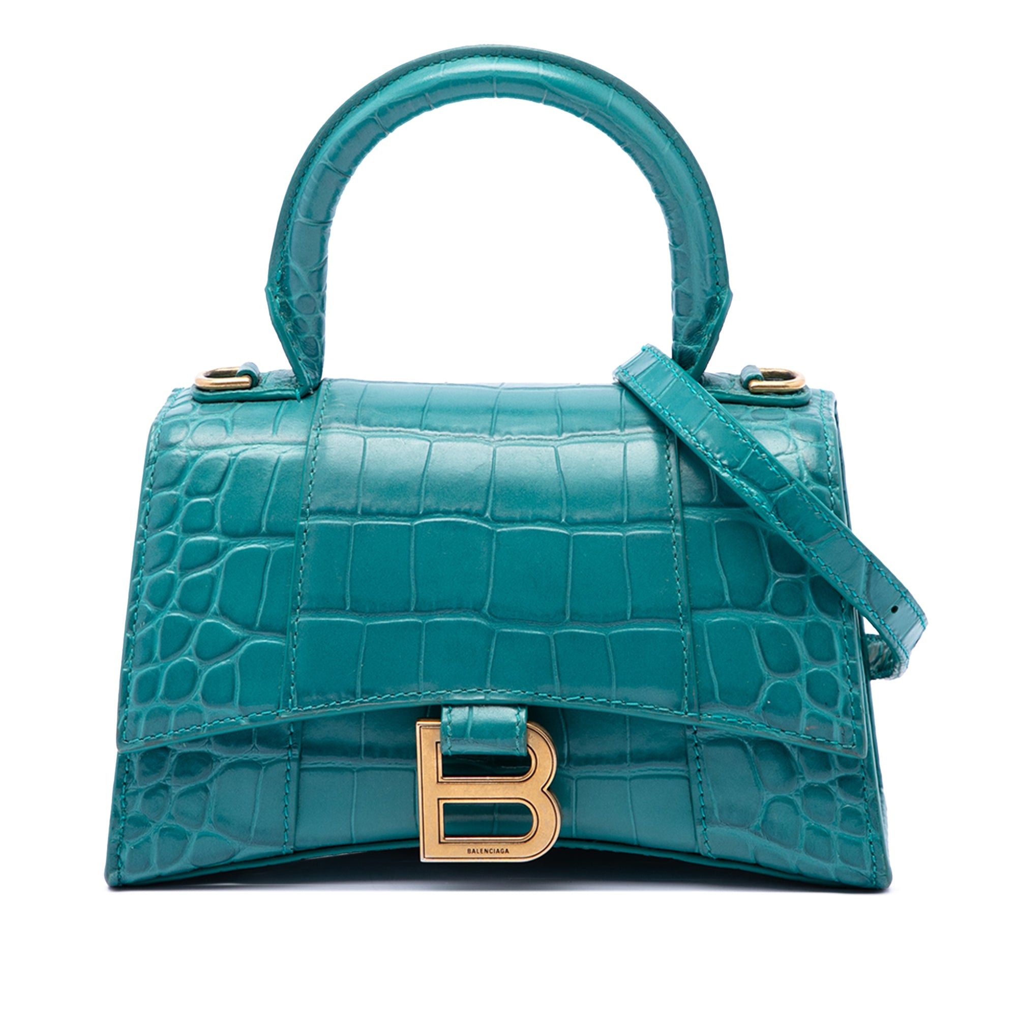 Croc Embossed Calfskin Hourglass Top Handle Bag Xs in Blue, Women's