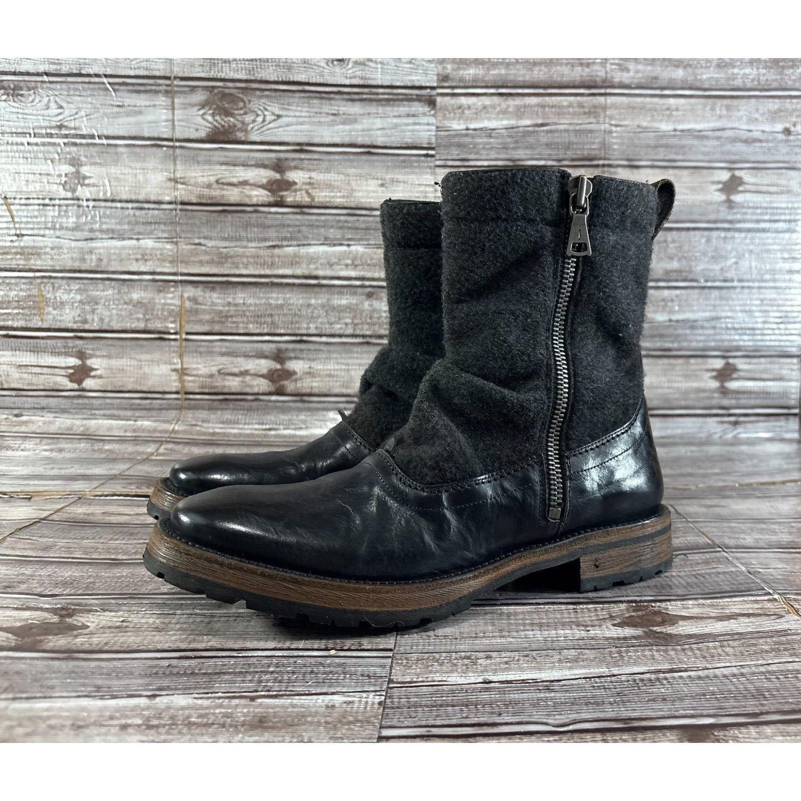 John Varvatos John Varvatos collection wool & Leather Boots sz 8 black gre Size US 8 / EU 41 - 1 Thumbnail