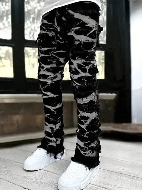 Japanese Brand × Vintage Washed Stacked Distressed Ripped Skinny Jeans Size US 32 / EU 48 - 4 Thumbnail