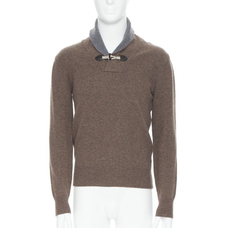 Hackett HACKETT Merino Cashmere brown grey shawl collar toggle pullover sweater XS Size US XS / EU 42 / 0 - 1 Thumbnail