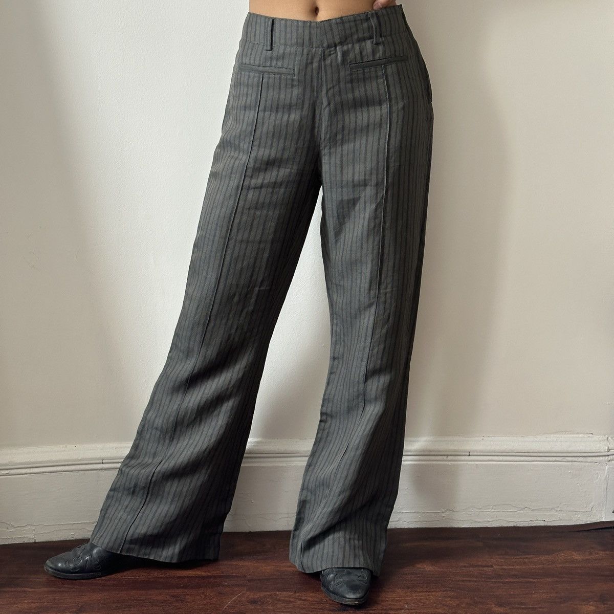 image of Acne Studios Grey Striped Trousers, Women's (Size 26)