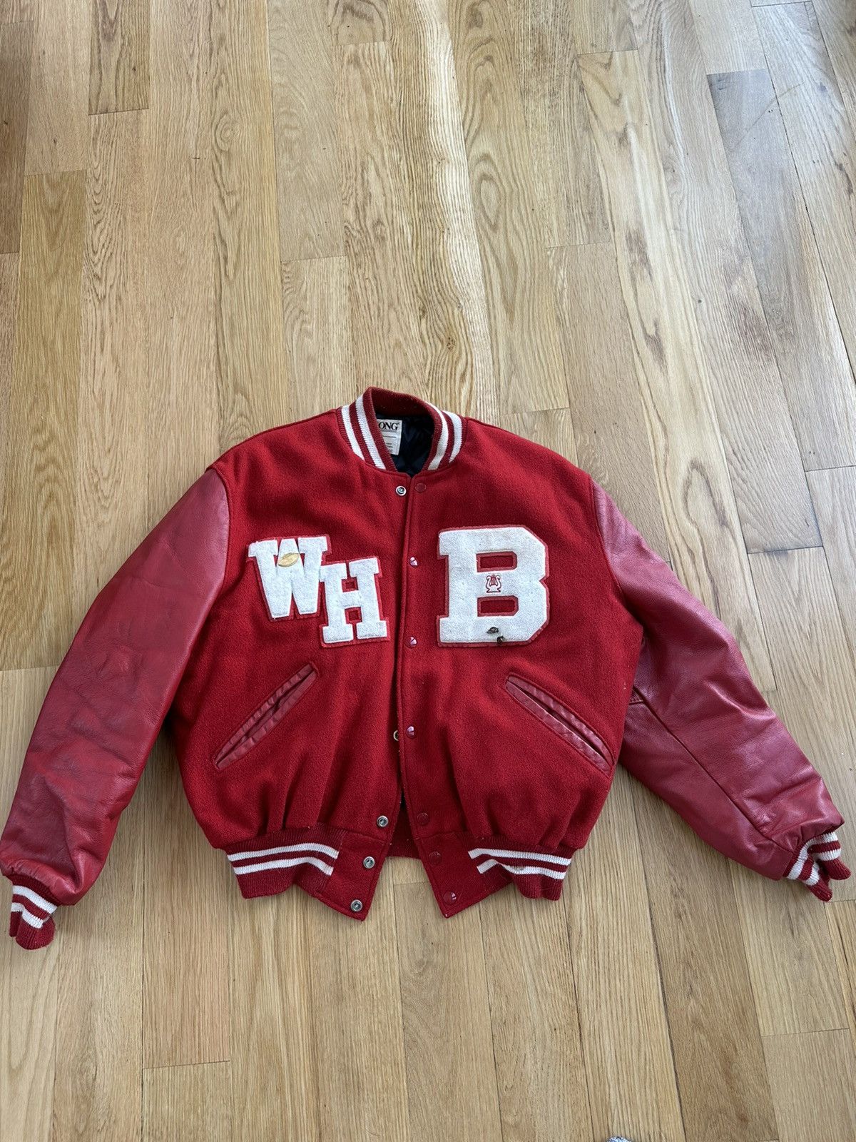 image of Vintage Red Leather Varsity, Men's (Size Large)